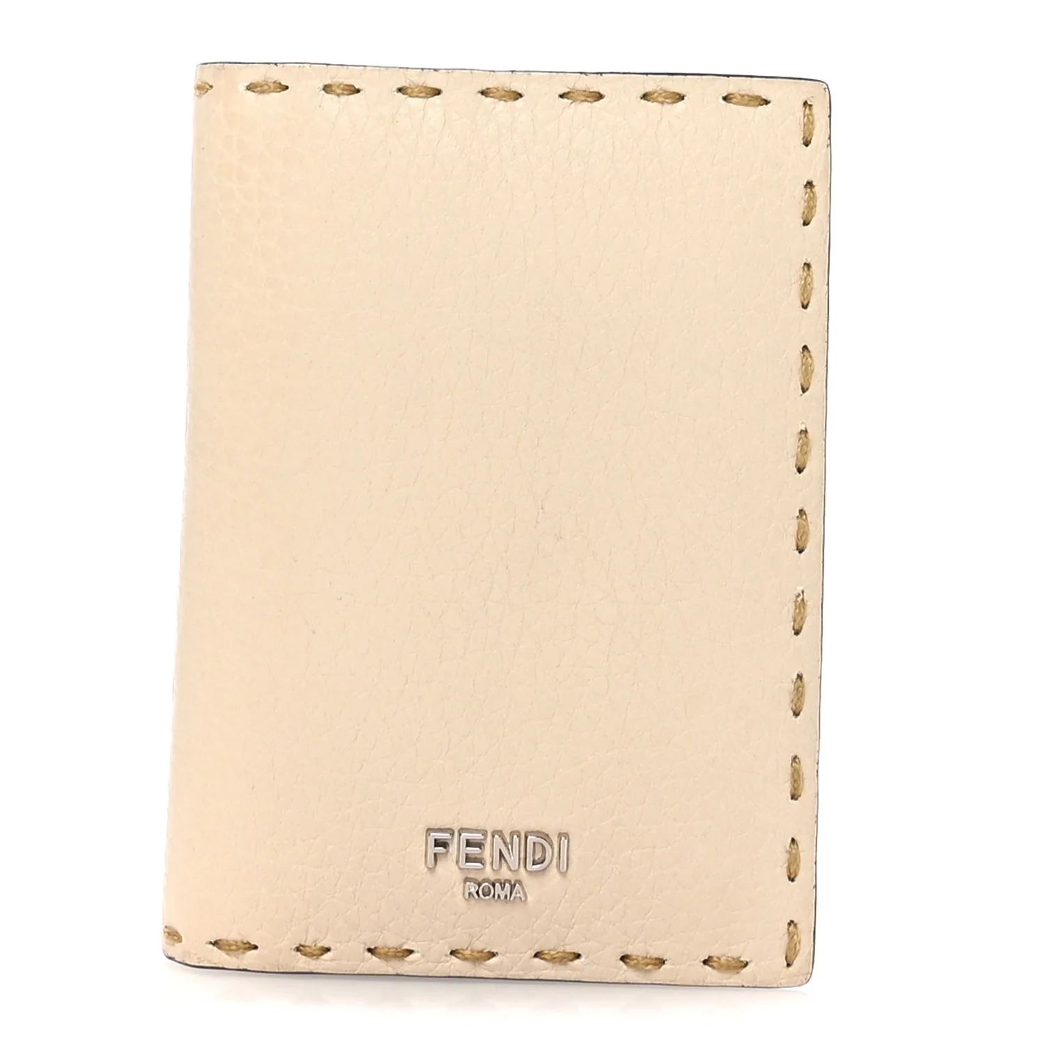 Cuoio Romano Selleria Logo Bi-Color Card Holder Ivory Brown