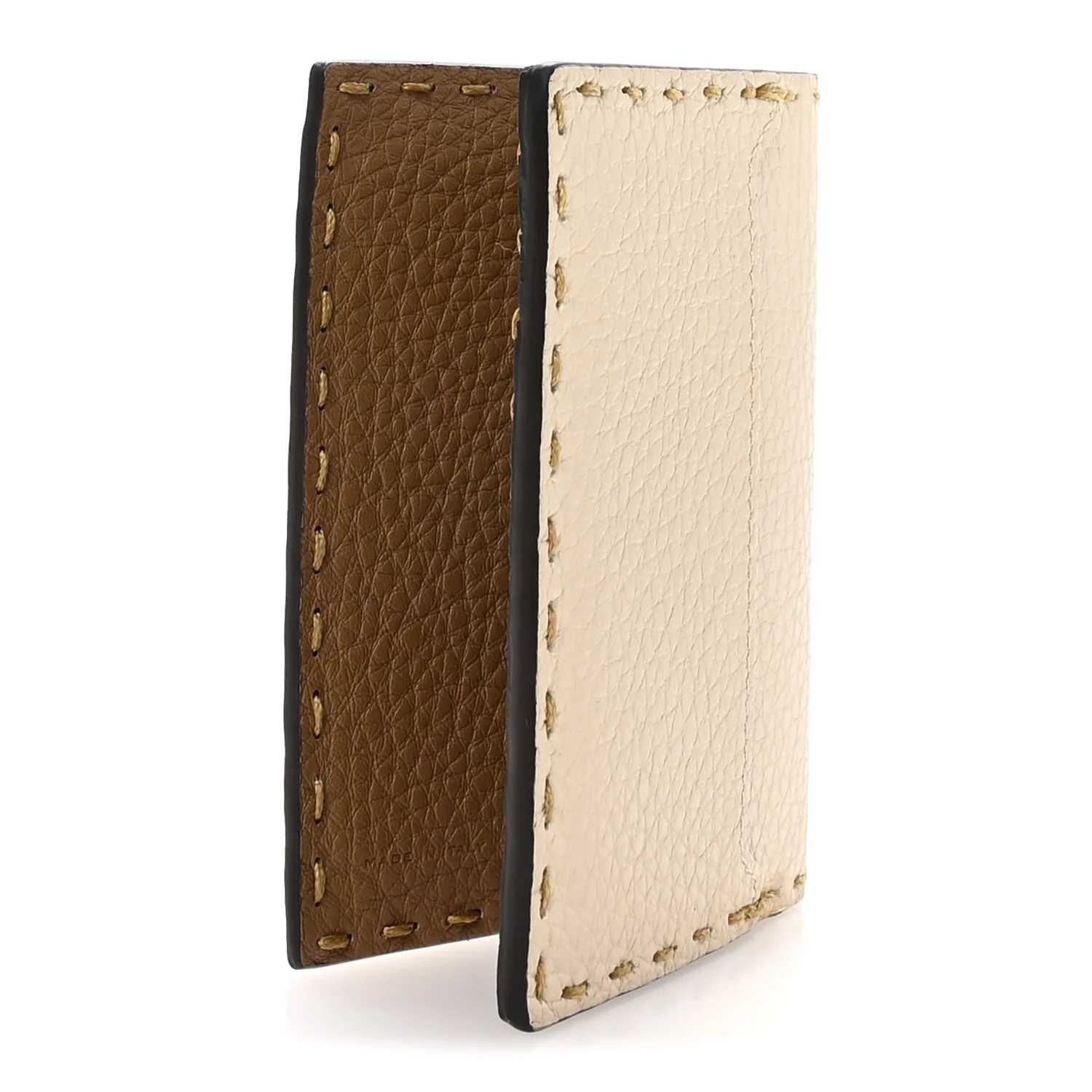 Cuoio Romano Selleria Logo Bi-Color Card Holder Ivory Brown - Image 3
