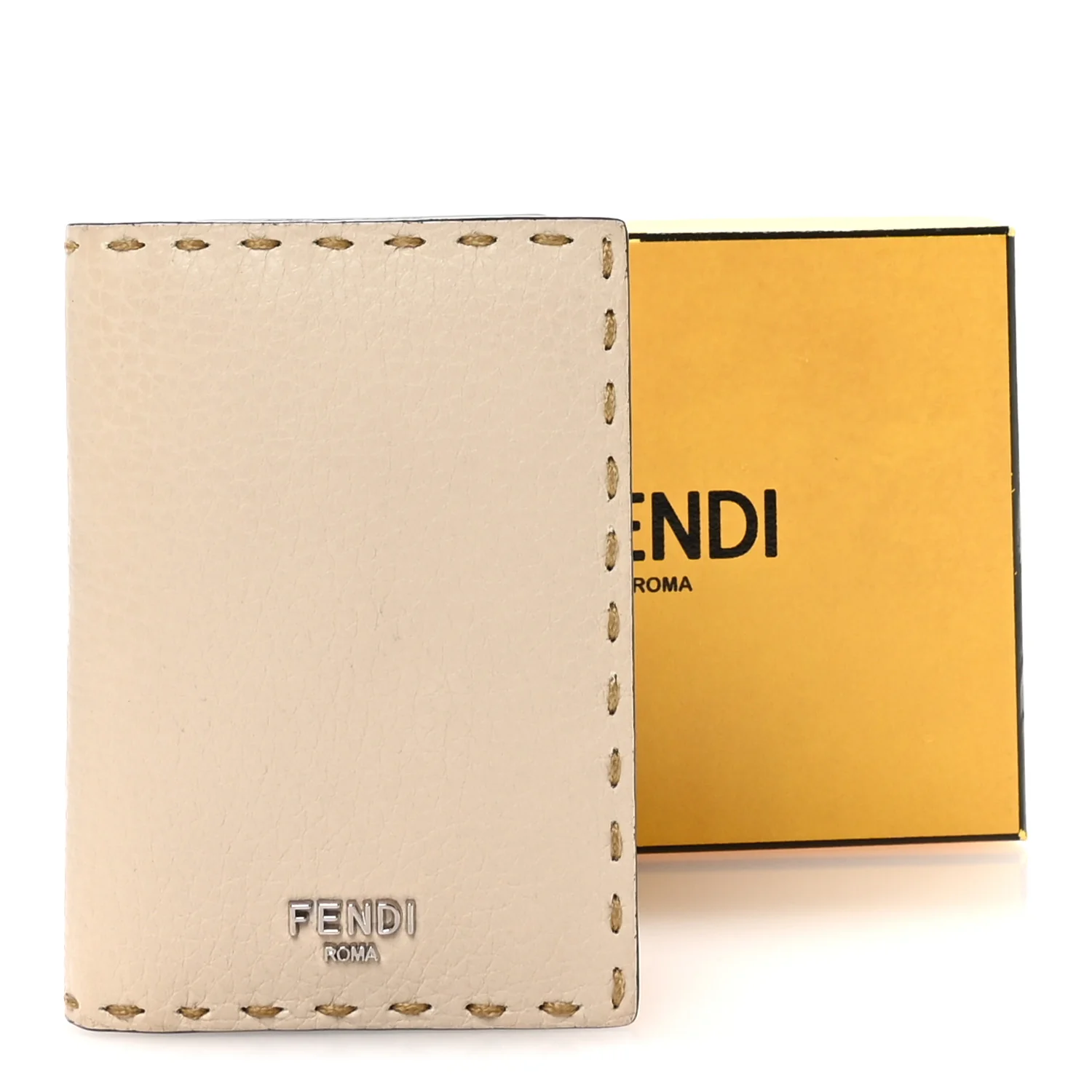 Cuoio Romano Selleria Logo Bi-Color Card Holder Ivory Brown - Image 9