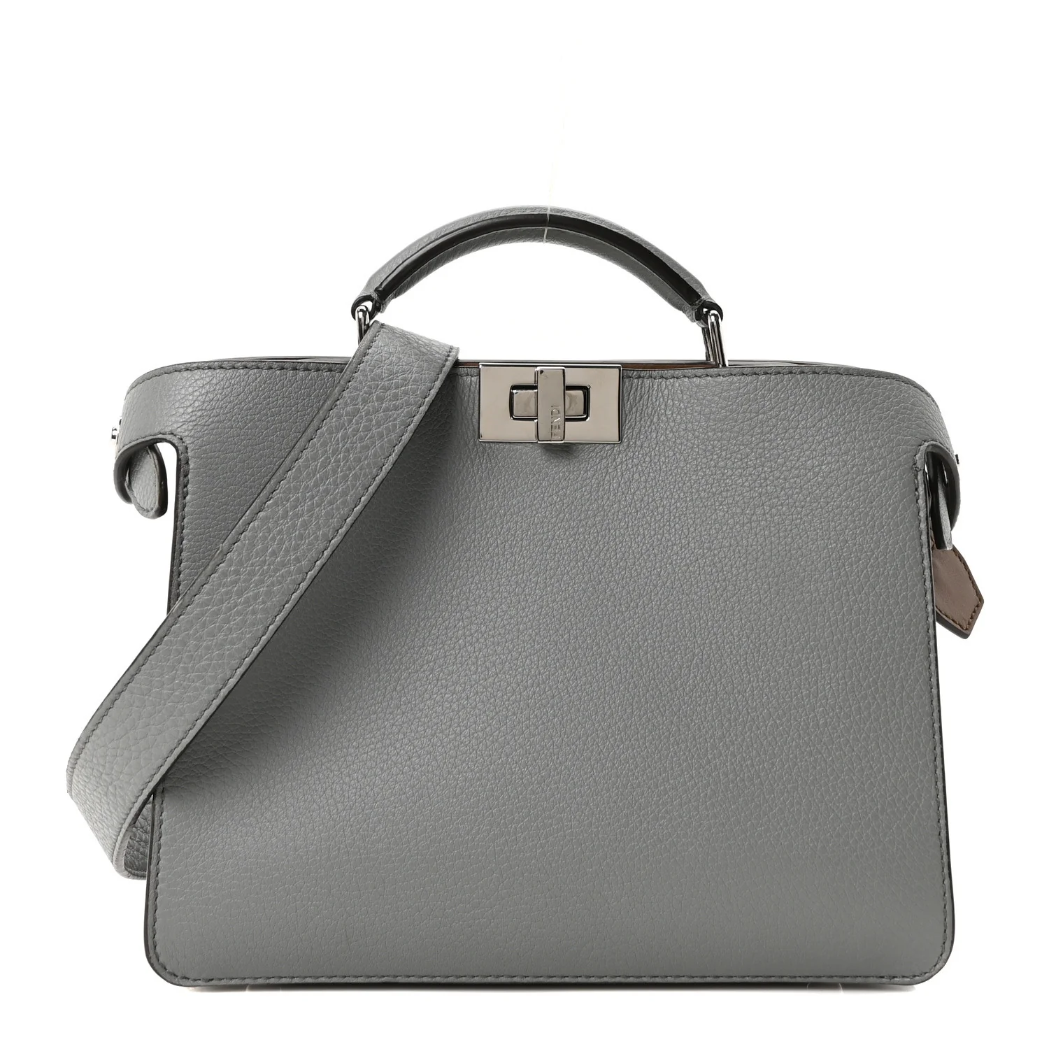 Cuoio Romano Vitello Cover Glazed Fabric Bi-Color FF 1974 Mini Peekaboo I SEE U Satchel  Grigio Chiaro Ghiaia