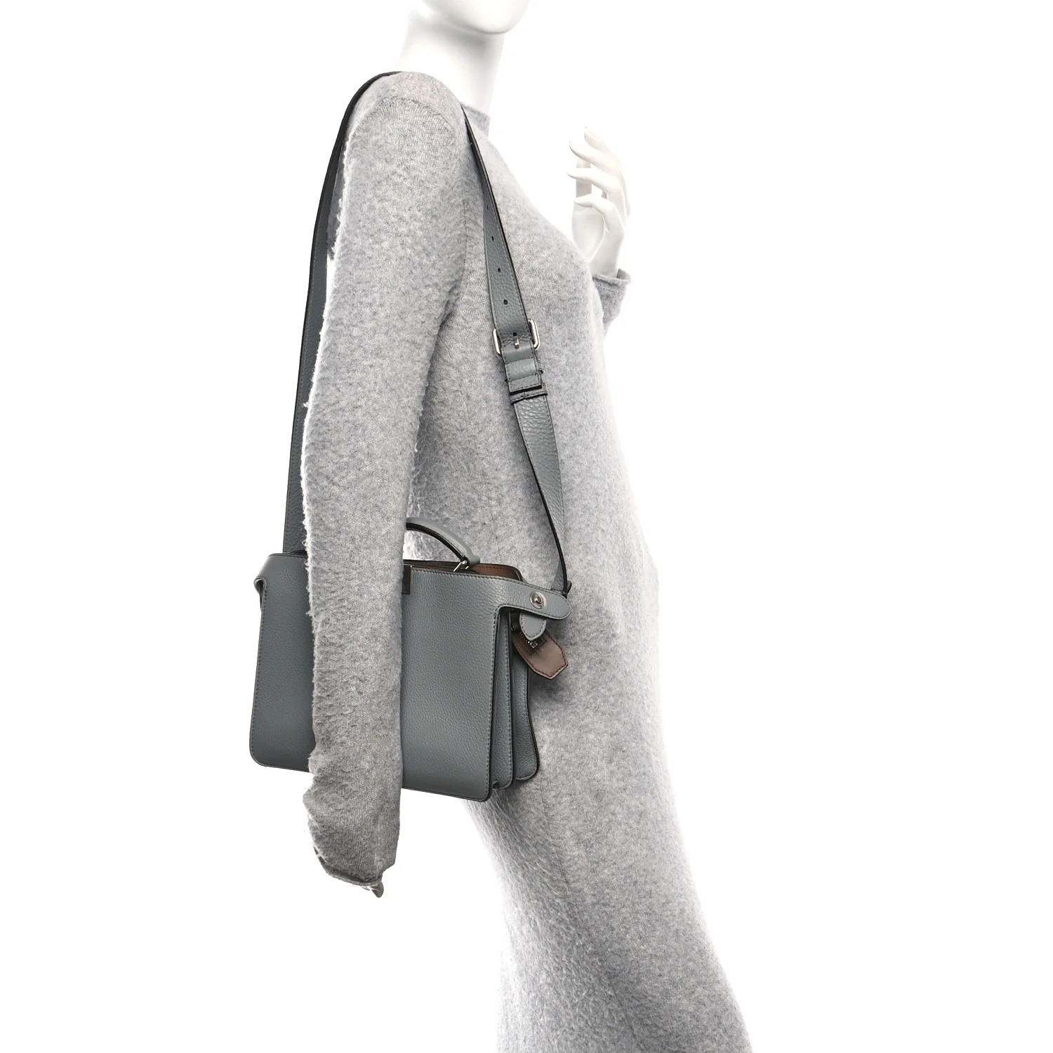 Cuoio Romano Vitello Cover Glazed Fabric Bi-Color FF 1974 Mini Peekaboo I SEE U Satchel  Grigio Chiaro Ghiaia - Image 2