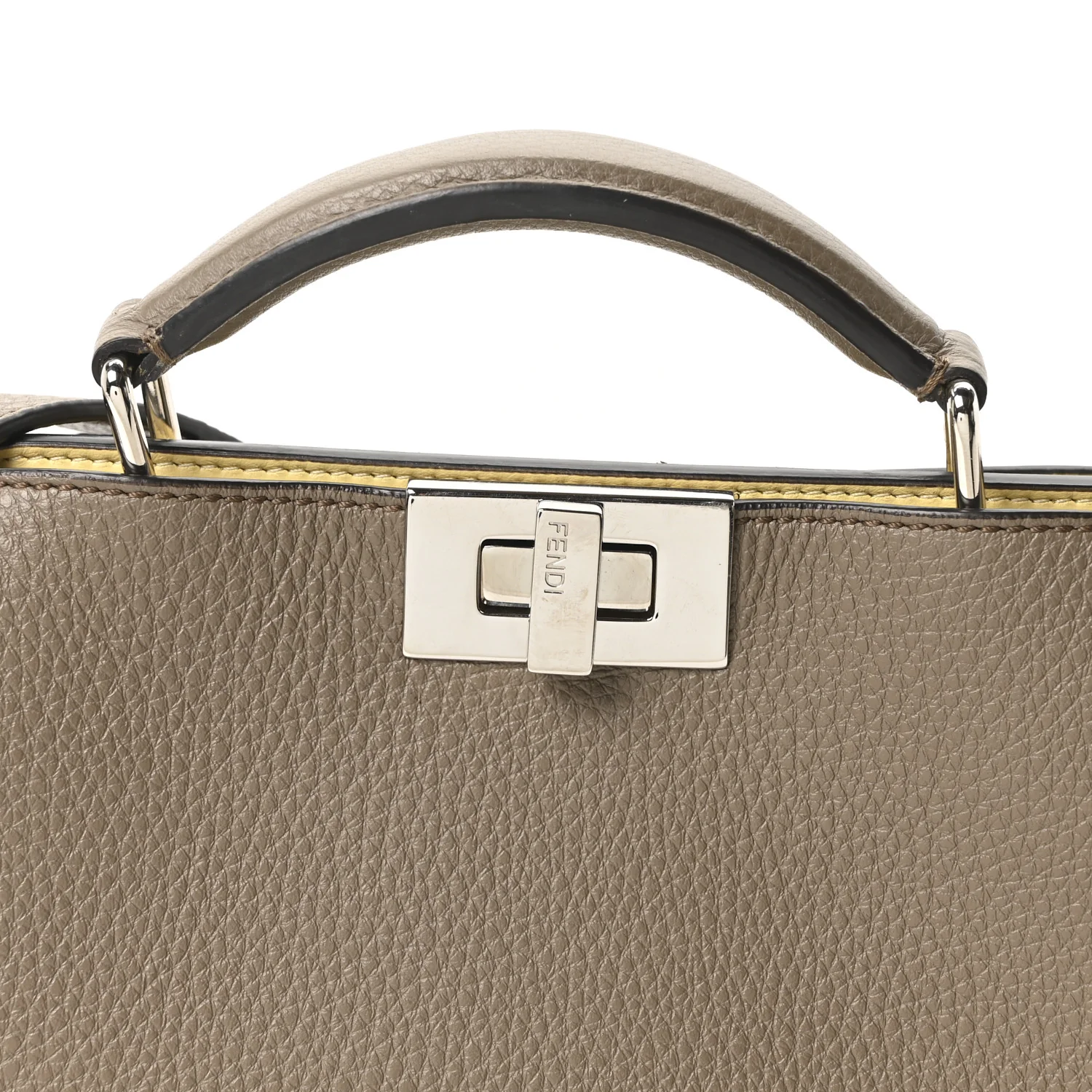 Cuoio Romano Vitello Cover Glazed Fabric Bi-Color FF 1974 Mini Peekaboo I SEE U Satchel Tartufo Banana Tobacco Moro - Image 7