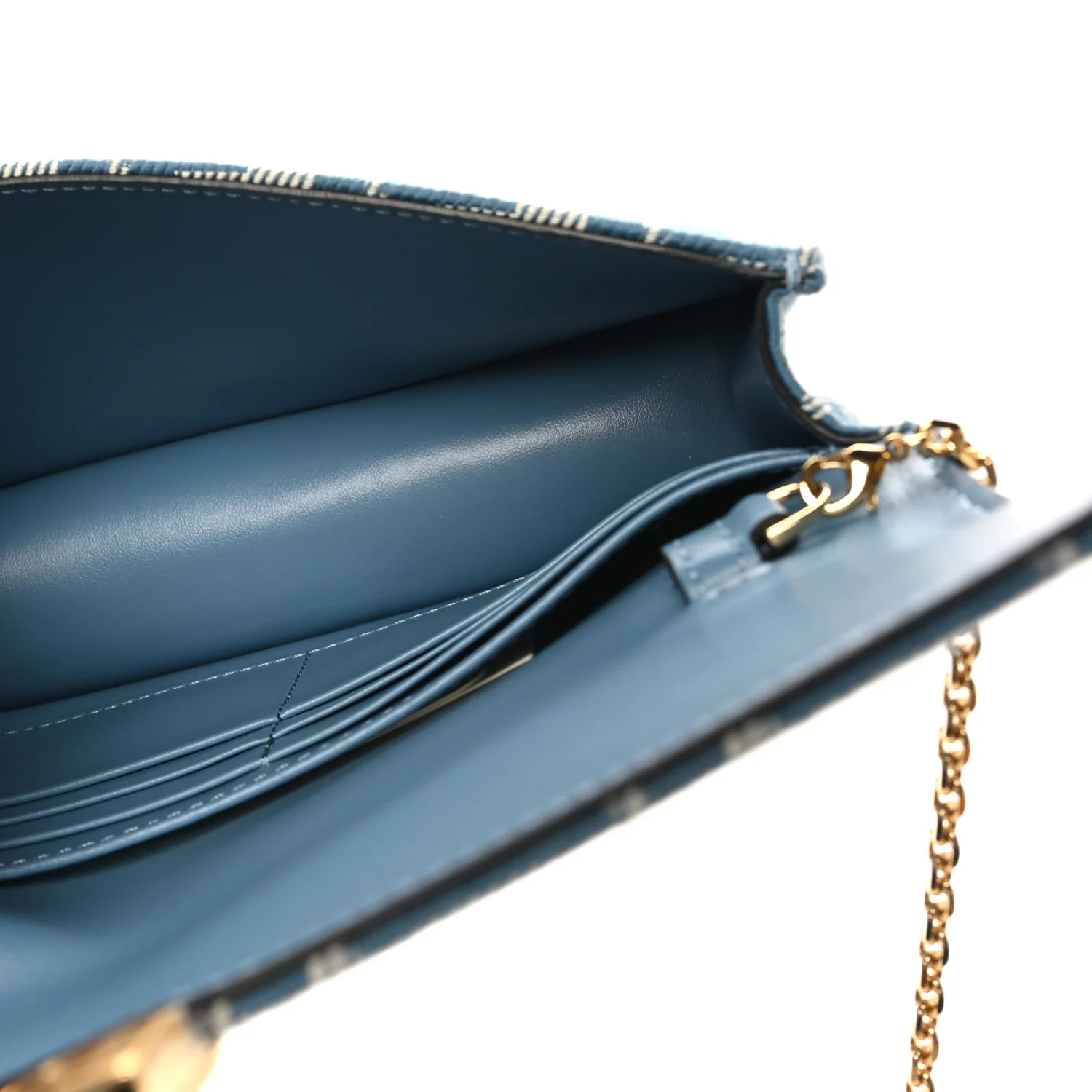 Denim Effect Fabric Jacquard FF 1974 Wallet On Chain Baguette Blue White - Image 5