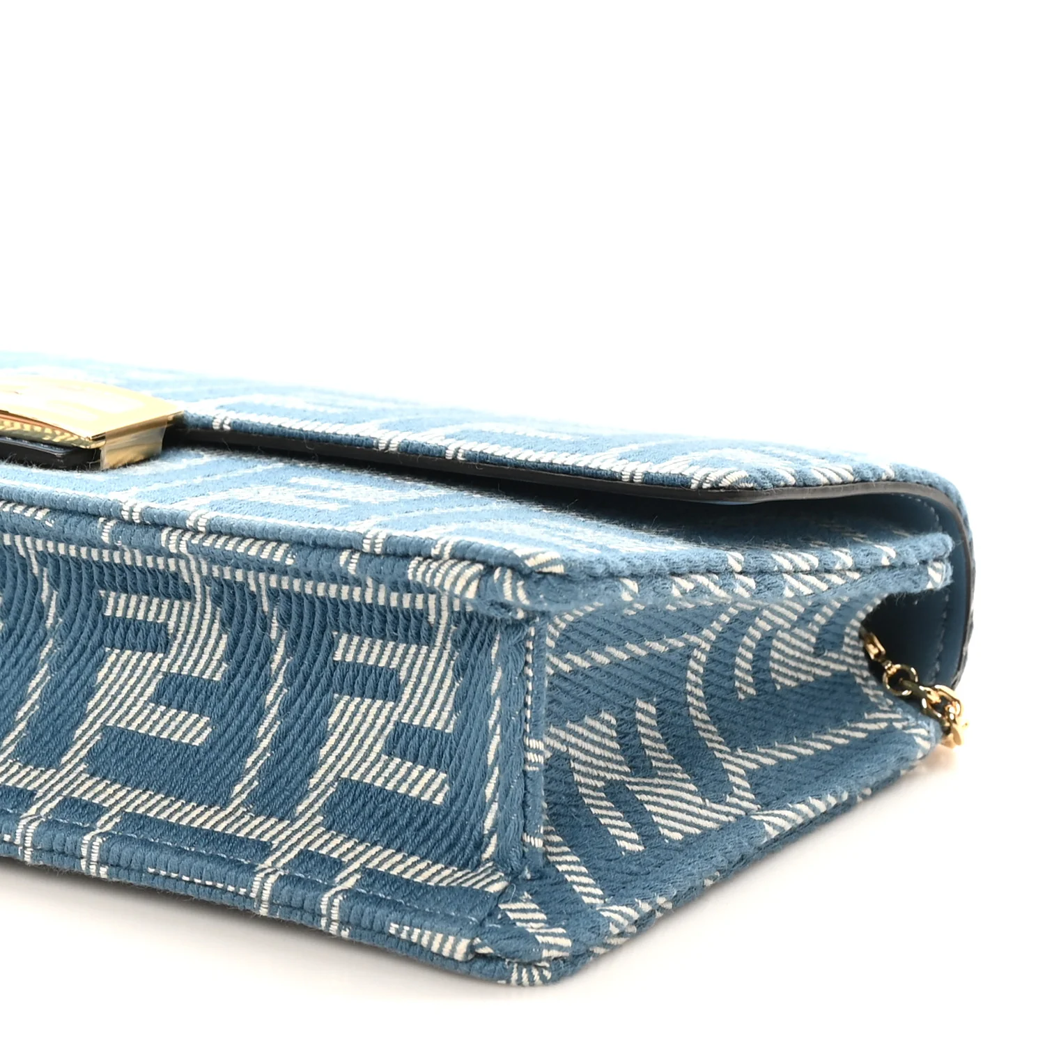 Denim Effect Fabric Jacquard FF 1974 Wallet On Chain Baguette Blue White - Image 9