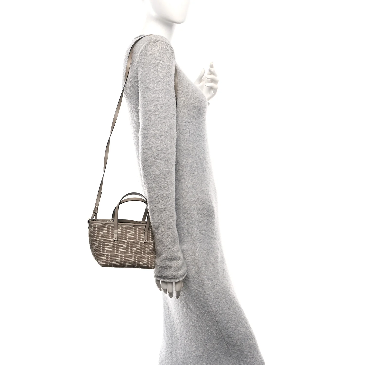 Denim Jacquard FF Effect Vitello Grace Mini Roll Tote Dove White Dove - Image 2