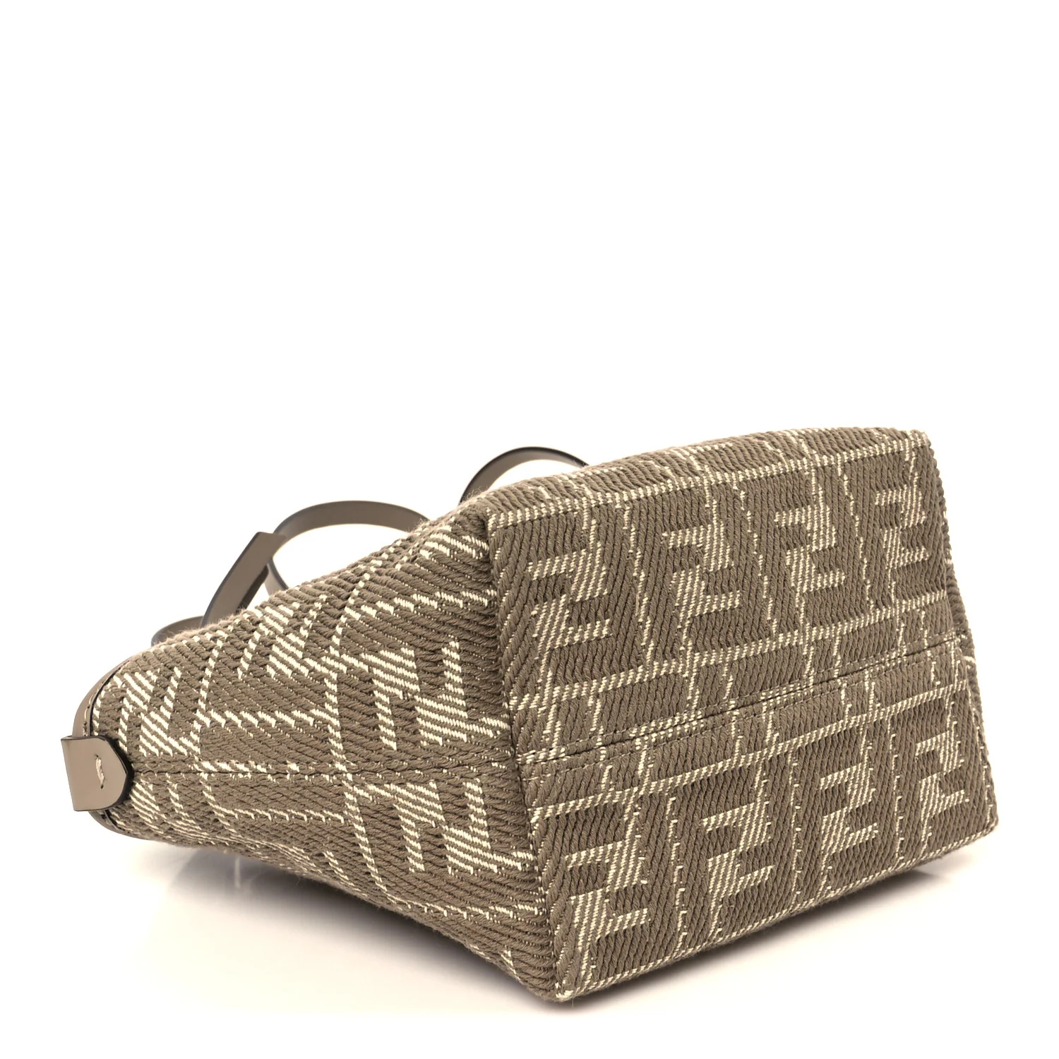 Denim Jacquard FF Effect Vitello Grace Mini Roll Tote Dove White Dove - Image 4