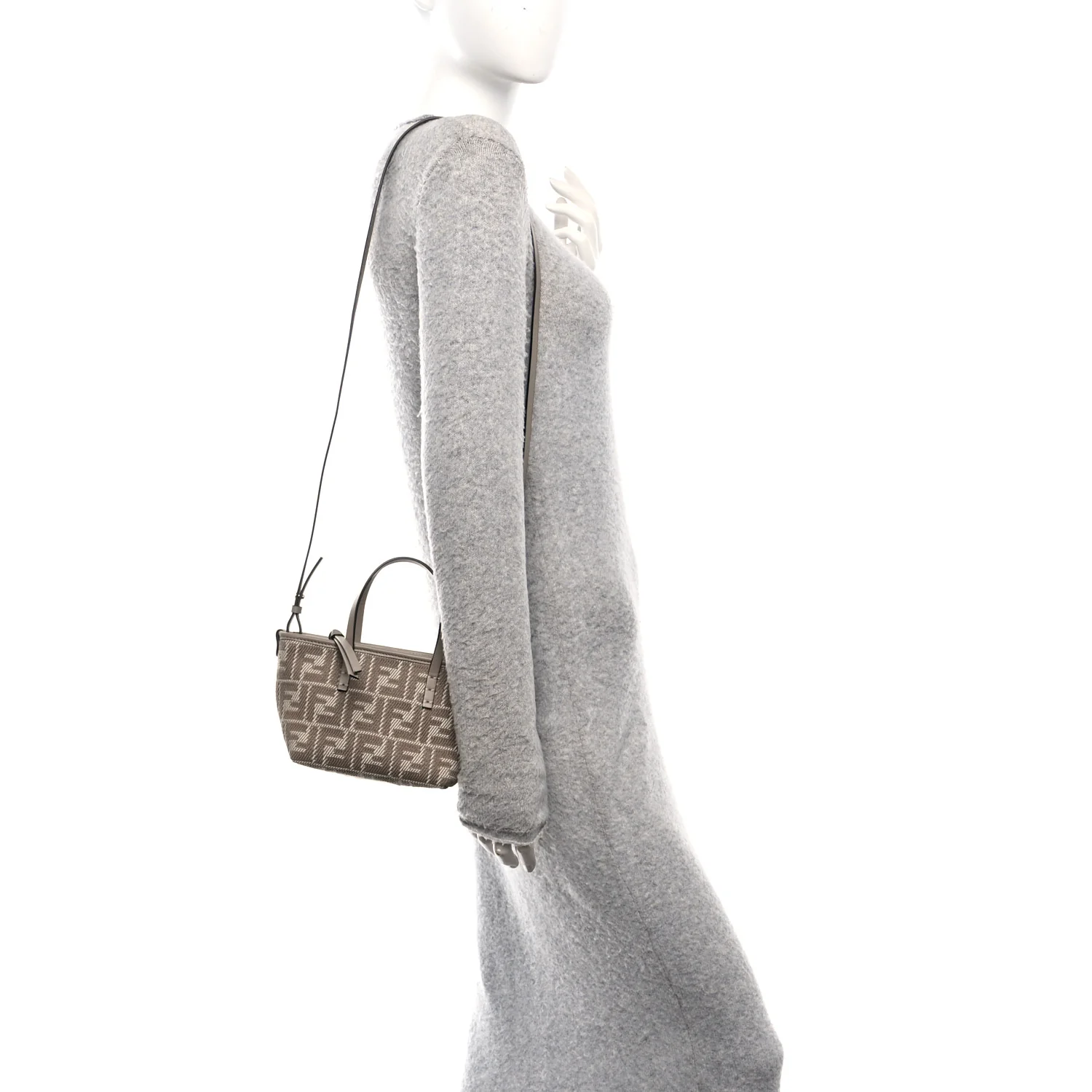 Denim Jacquard FF Effect Vitello Grace Mini Roll Tote Dove White Dove - Image 2