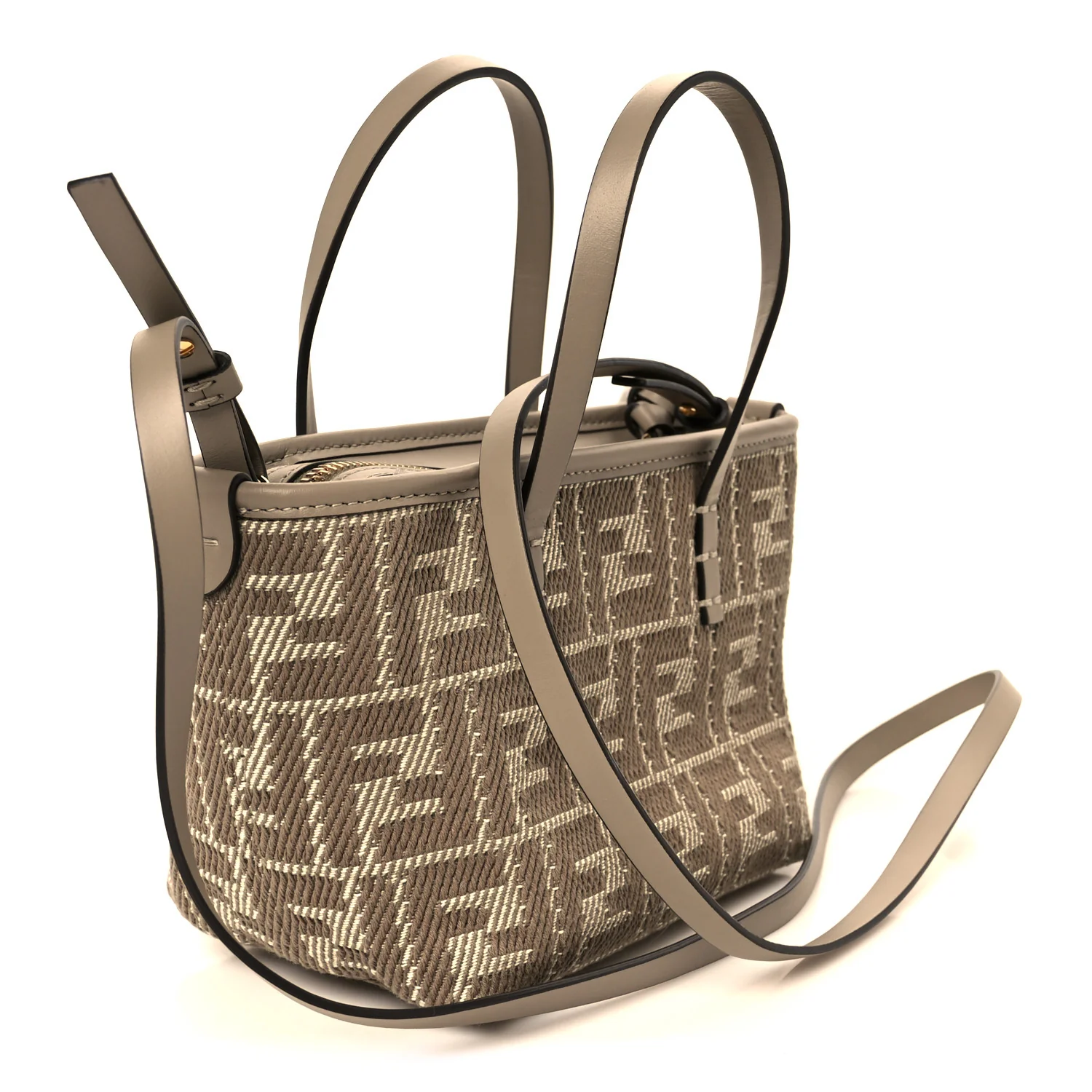 Denim Jacquard FF Effect Vitello Grace Mini Roll Tote Dove White Dove - Image 3