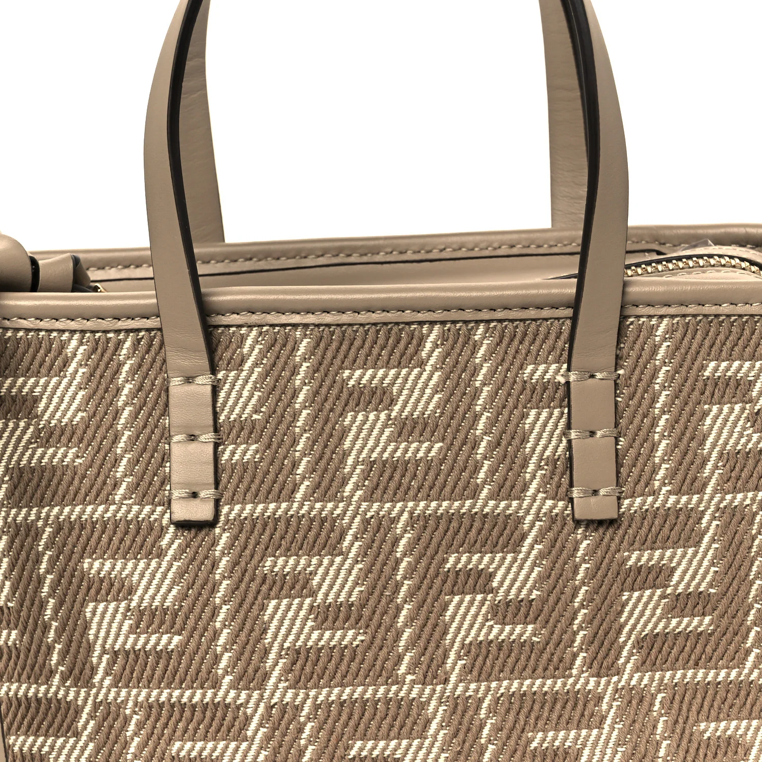 Denim Jacquard FF Effect Vitello Grace Mini Roll Tote Dove White Dove - Image 9