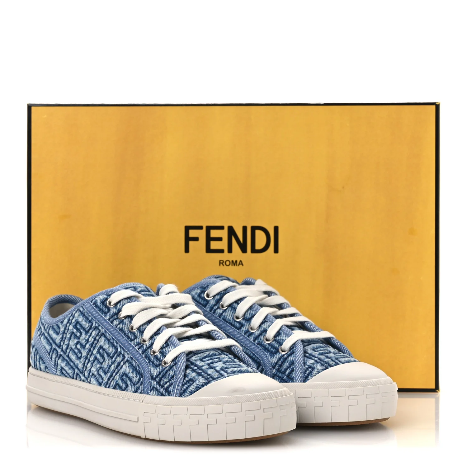 Denim Jacquard FF Matelasse Womens Domino Low Top Sneakers 38 Blue Navy - Image 12