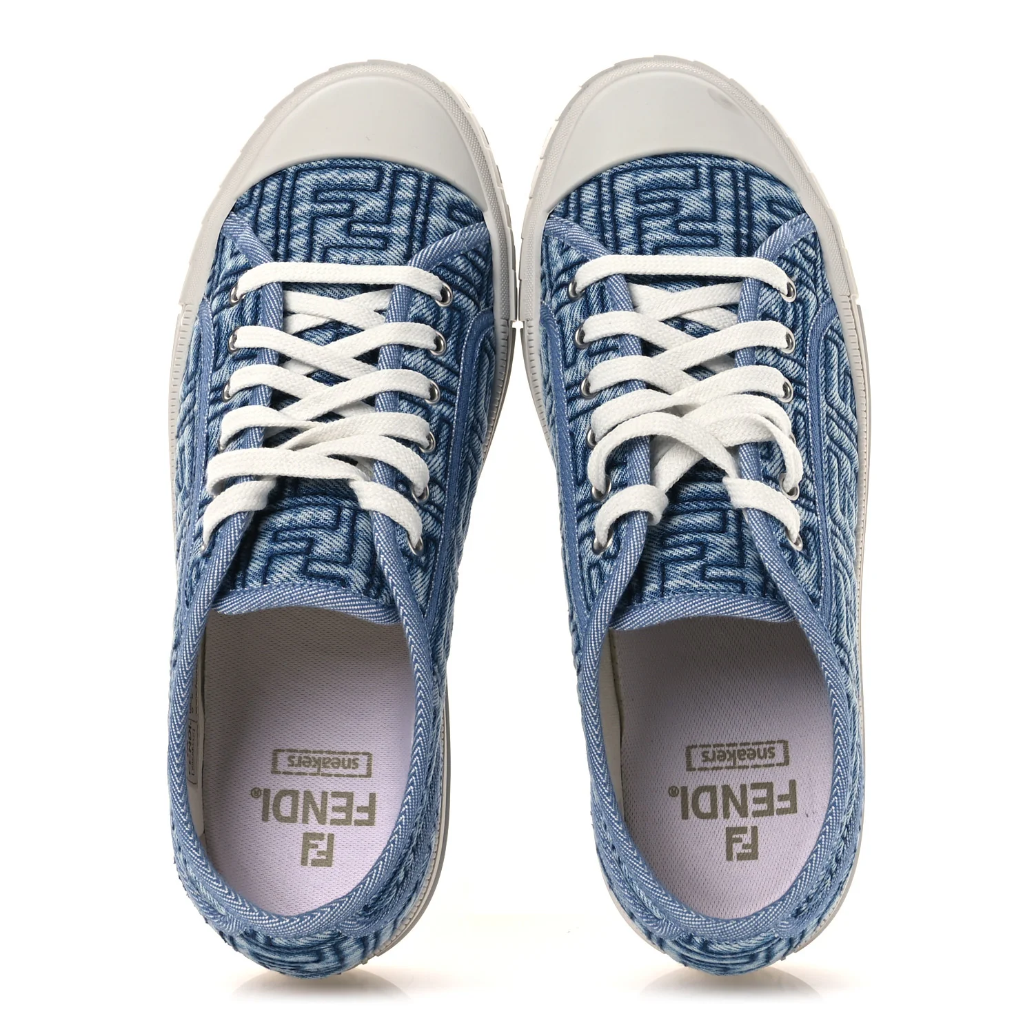 Denim Jacquard FF Matelasse Womens Domino Low Top Sneakers 38 Blue Navy - Image 2