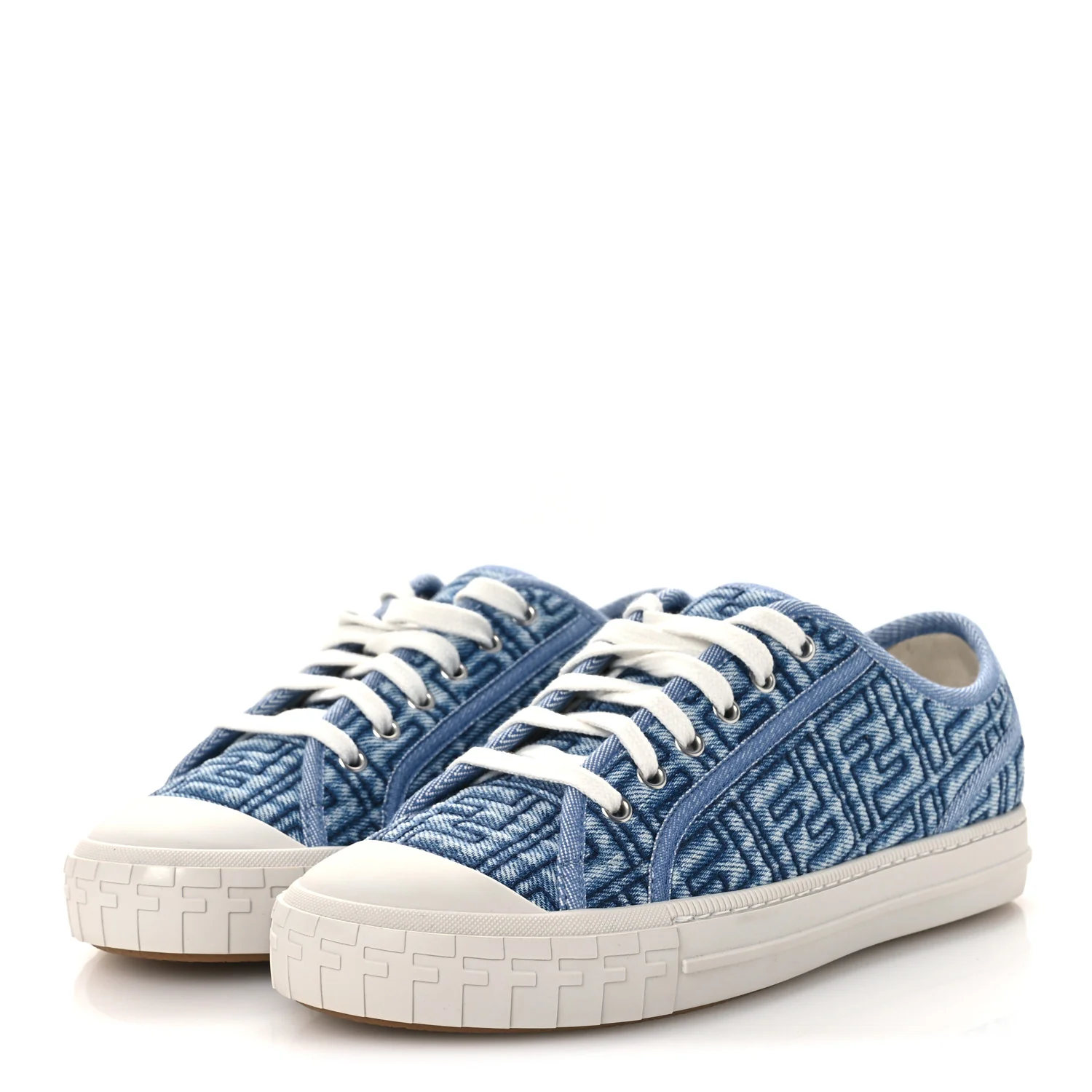Denim Jacquard FF Matelasse Womens Domino Low Top Sneakers 38 Blue Navy - Image 4