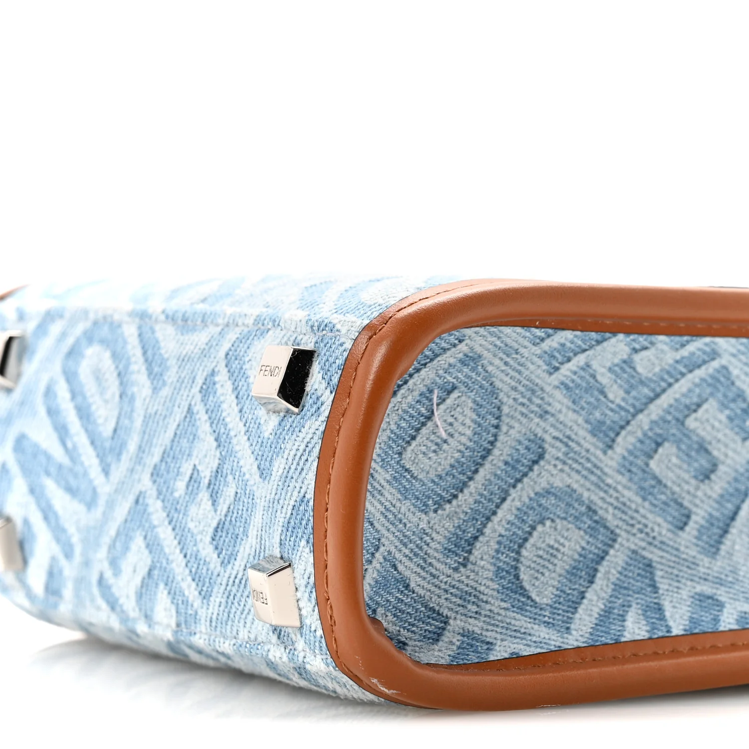 Denim Vitello King FF Embroidered Plexiglass Mini Sunshine Shopper Tote Blue Brown - Image 10