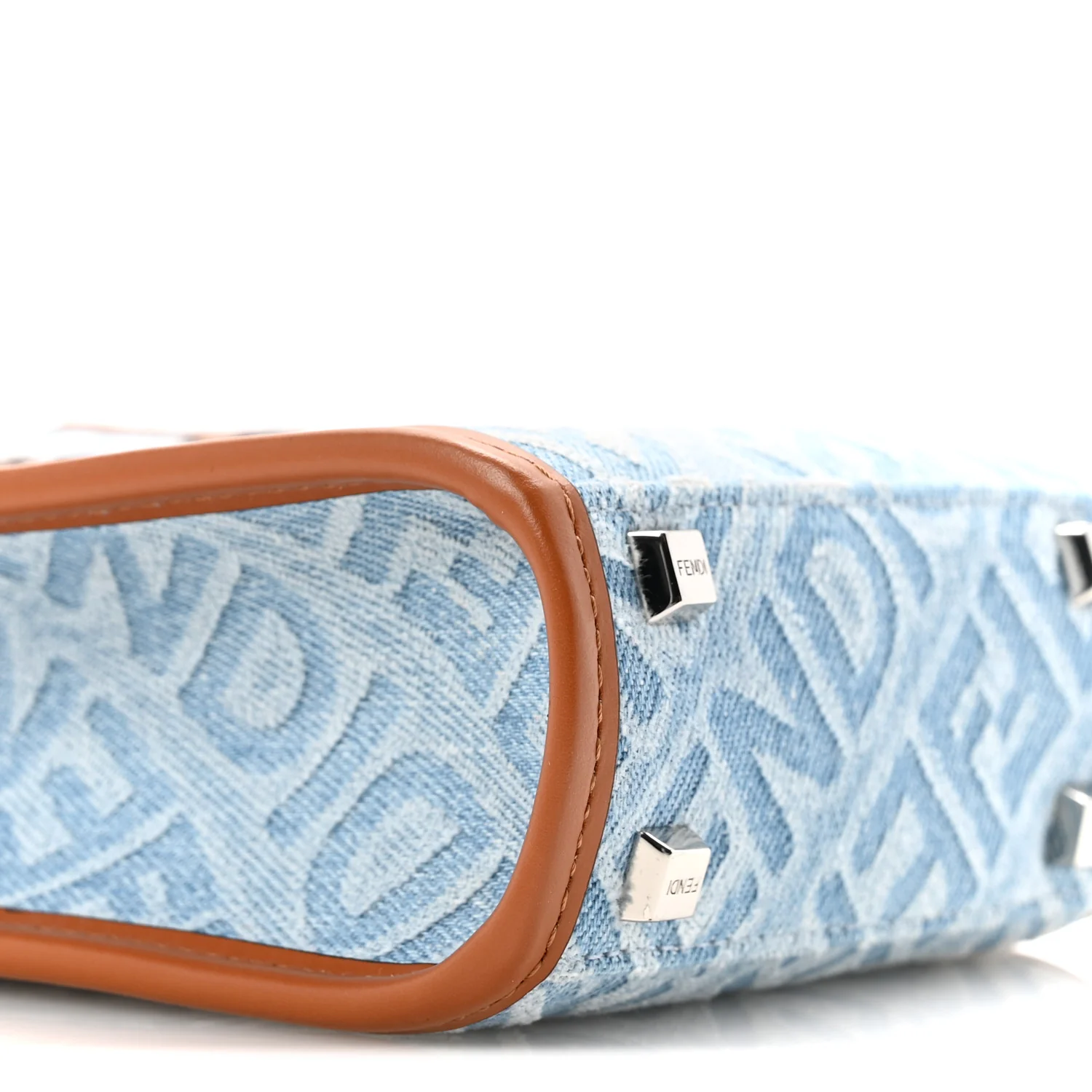 Denim Vitello King FF Embroidered Plexiglass Mini Sunshine Shopper Tote Blue Brown - Image 9