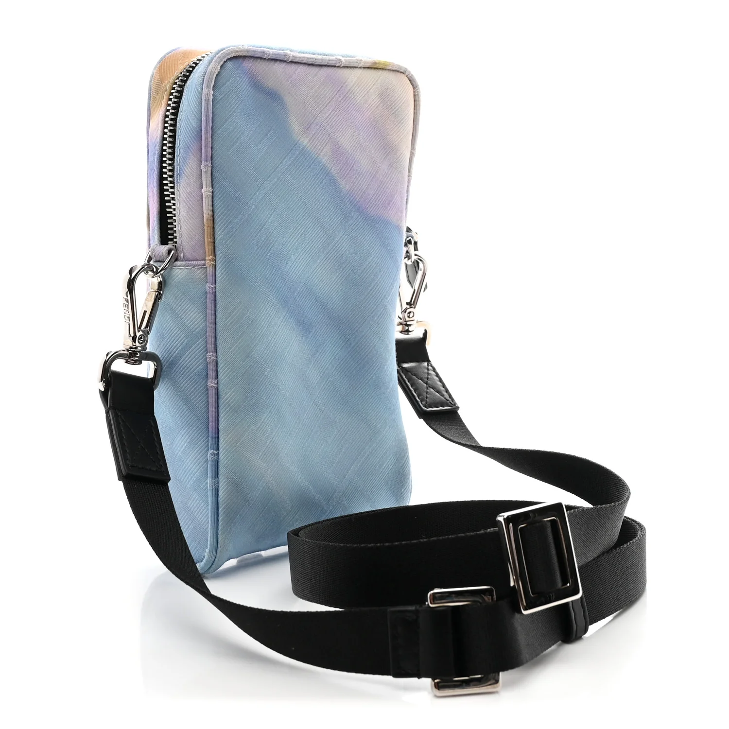 Econyl Nylon Cuoio Romano Baguette Crossbody Phone Pouch Azzurro - Image 3