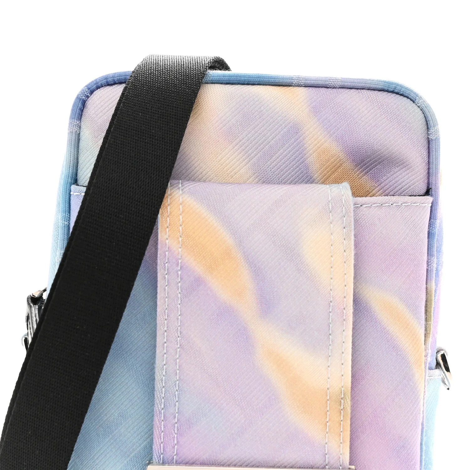 Econyl Nylon Cuoio Romano Baguette Crossbody Phone Pouch Azzurro - Image 8