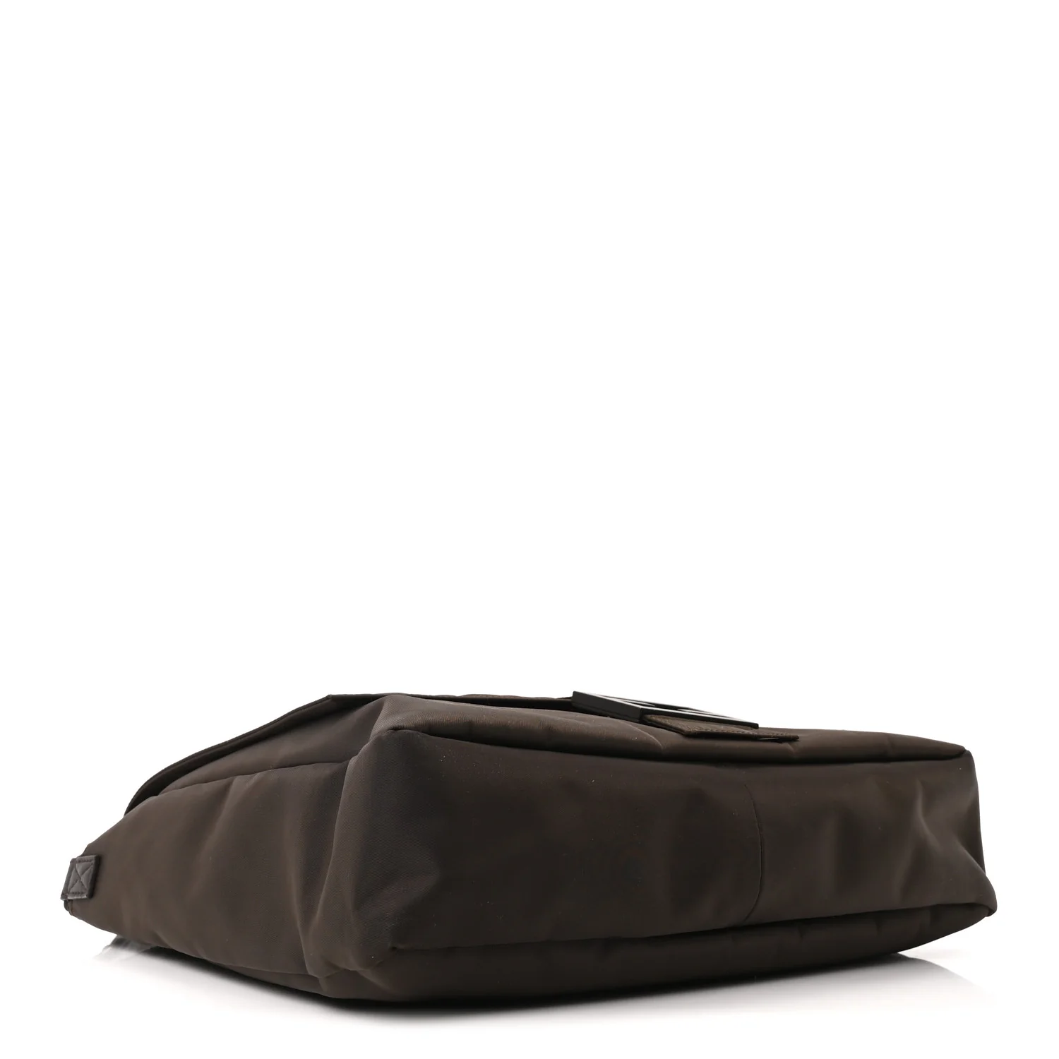 Econyl Nylon Cuoio Romano Monochrome Large Baguette Messenger Bag Ebano - Image 4
