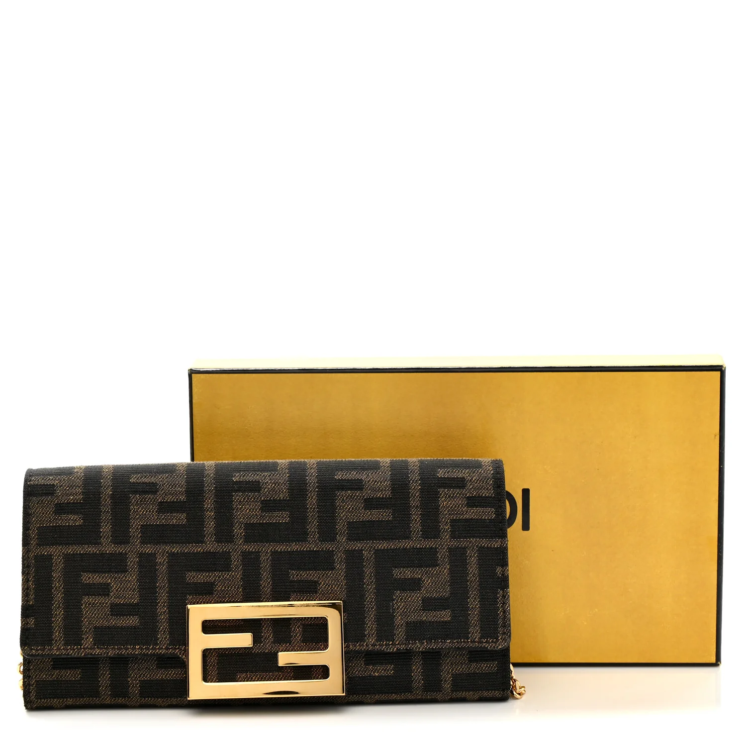 Fabric Jacquard FF 1974 Continental Wallet On Chain Tobacco Moro - Image 10