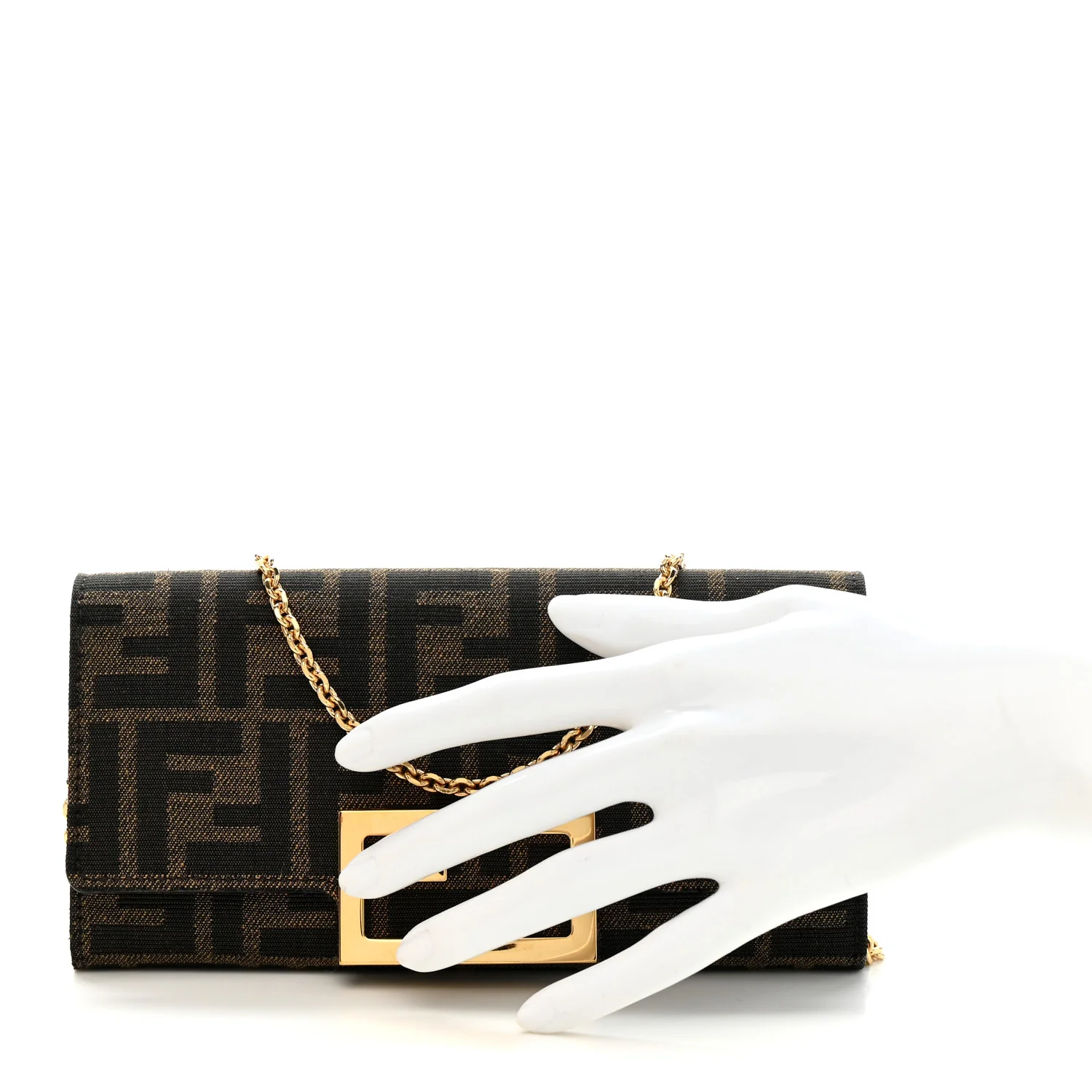 Fabric Jacquard FF 1974 Continental Wallet On Chain Tobacco Moro - Image 2
