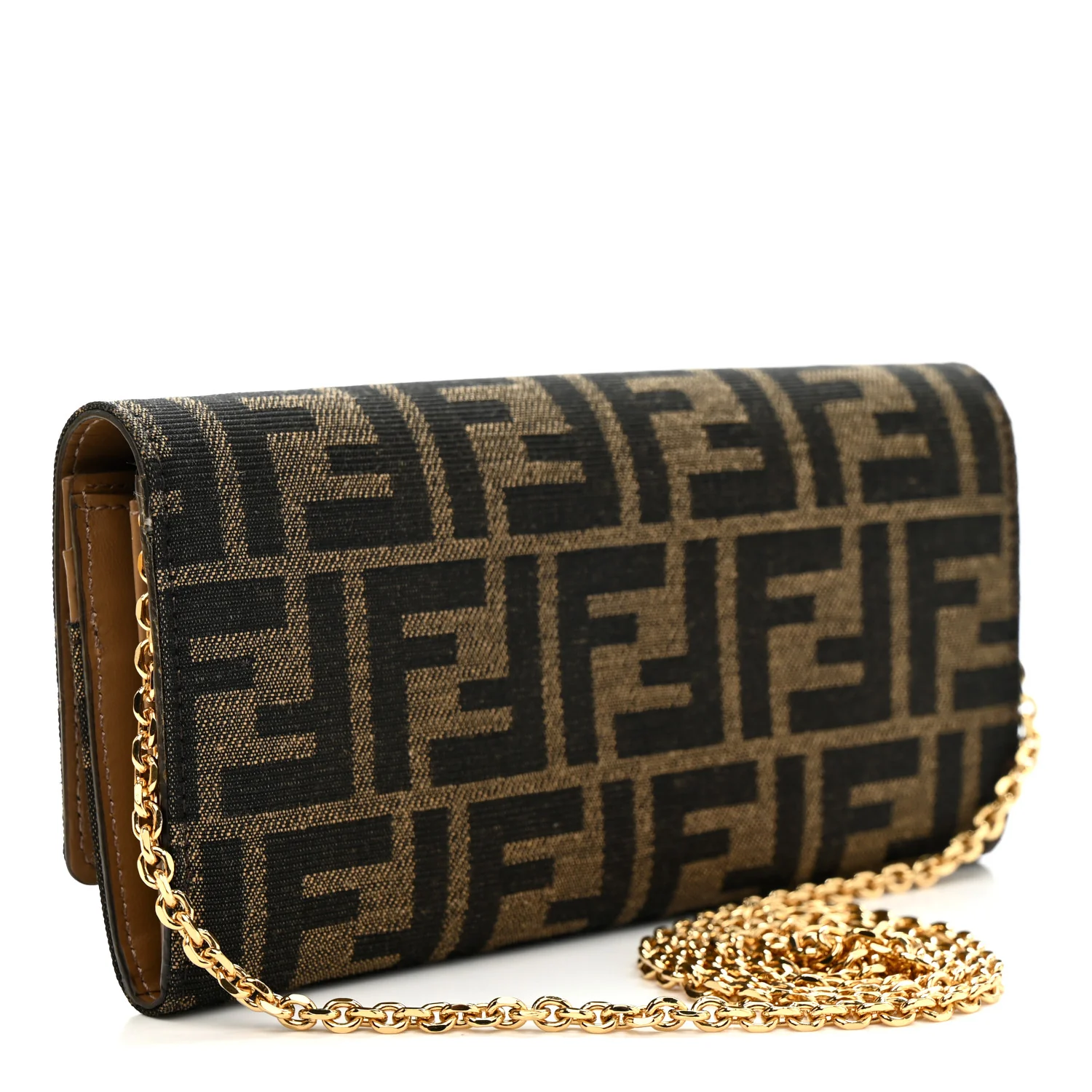 Fabric Jacquard FF 1974 Continental Wallet On Chain Tobacco Moro - Image 3