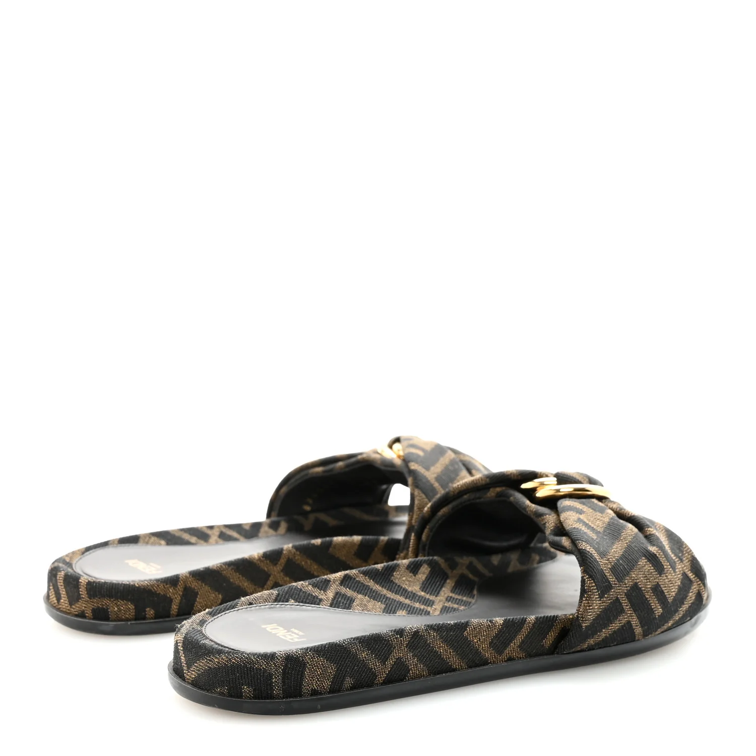 Fabric Jacquard FF 1974 Fendi Feel Slide Sandals 37.5 Tobacco Black - Image 5