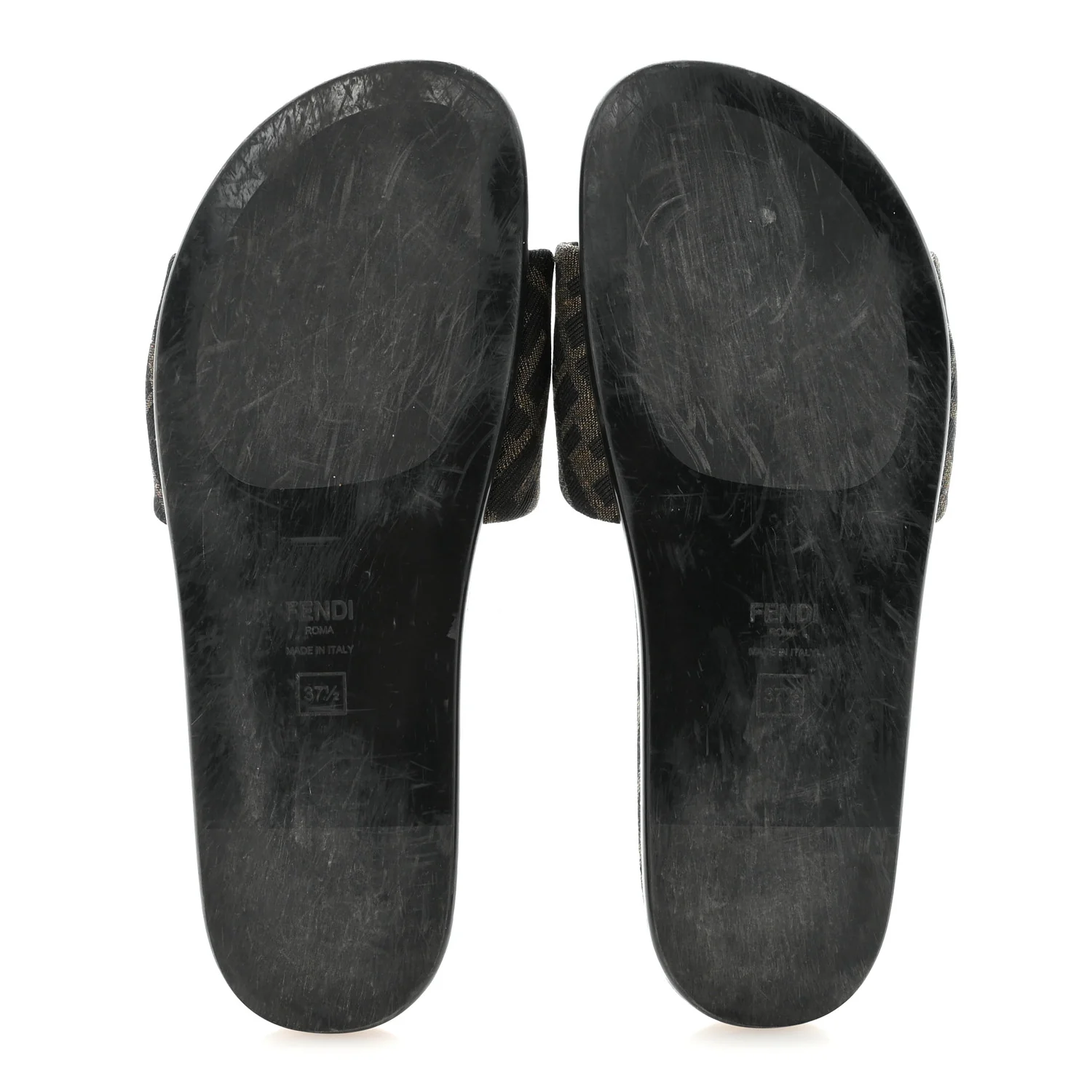 Fabric Jacquard FF 1974 Fendi Feel Slide Sandals 37.5 Tobacco Black - Image 6