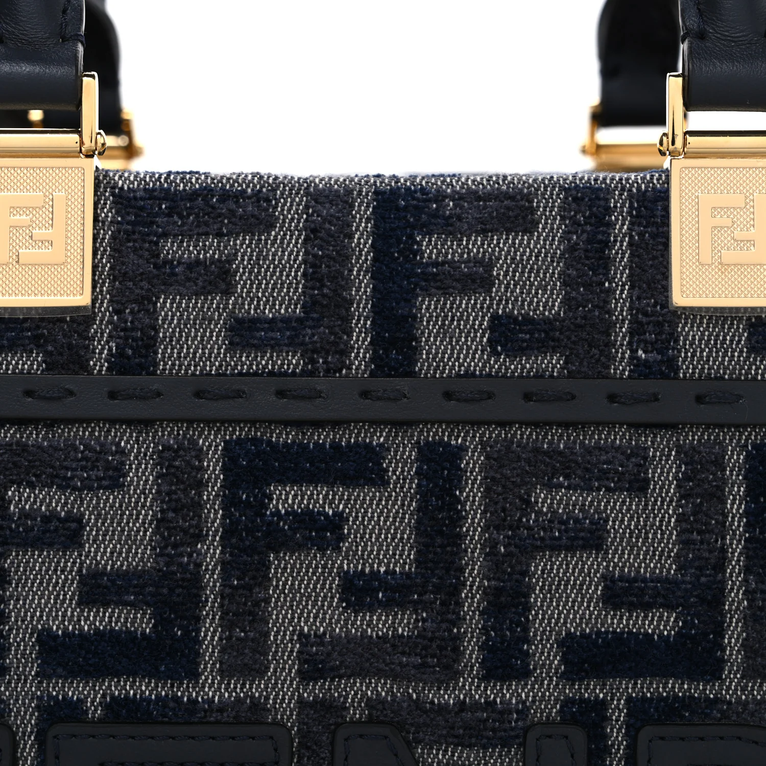 Fabric Jacquard FF 1974 Logo Small Fendi Sunshine Shopper Tote Blue Grigio - Image 8