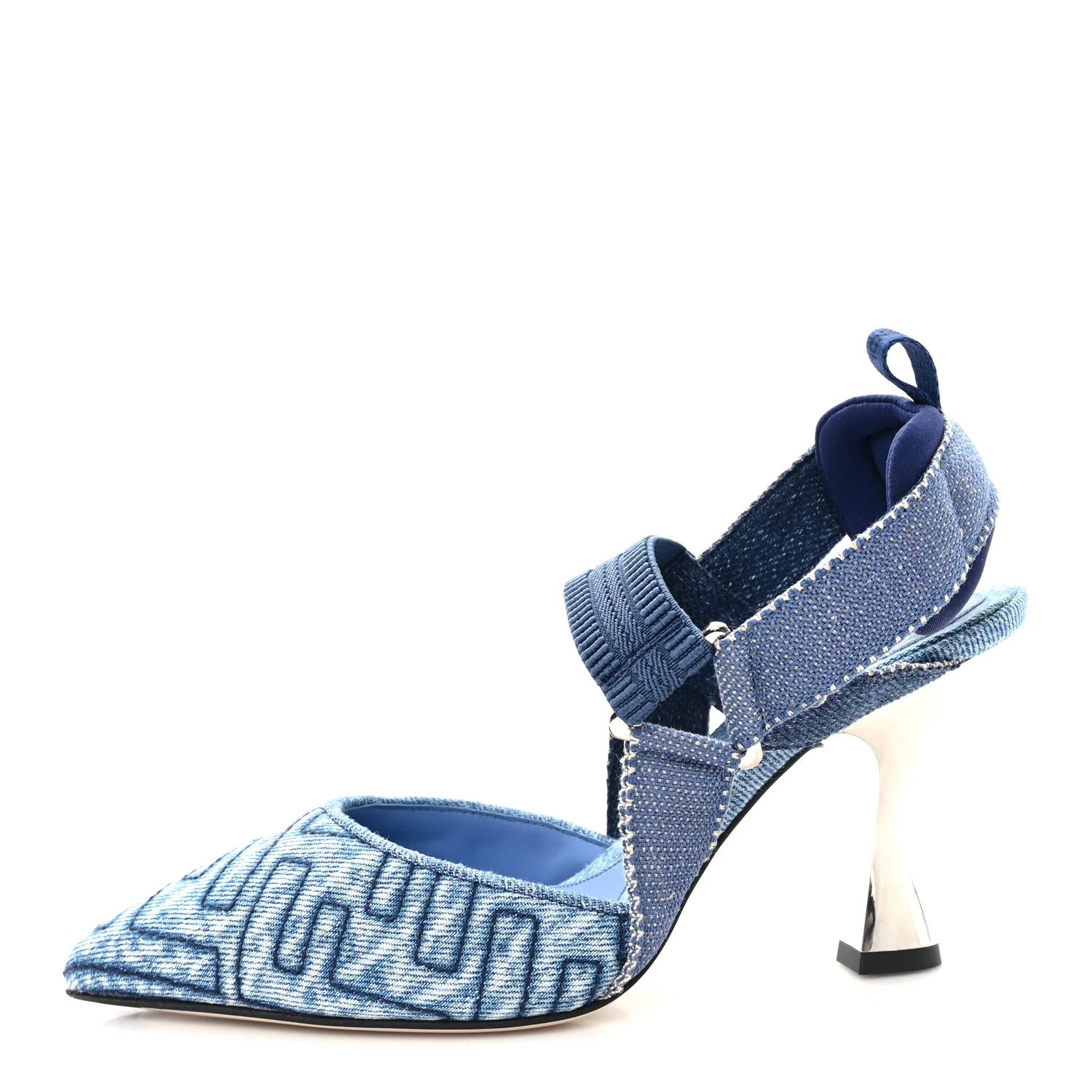 Fabric Jacquard FF Colibri 85mm Slingback Pumps 36 Blue