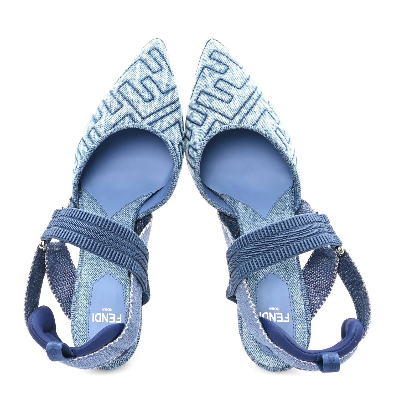 Fabric Jacquard FF Colibri 85mm Slingback Pumps 36 Blue - Image 2