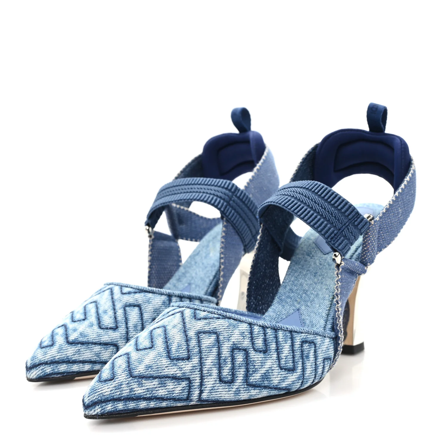 Fabric Jacquard FF Colibri 85mm Slingback Pumps 36 Blue - Image 4