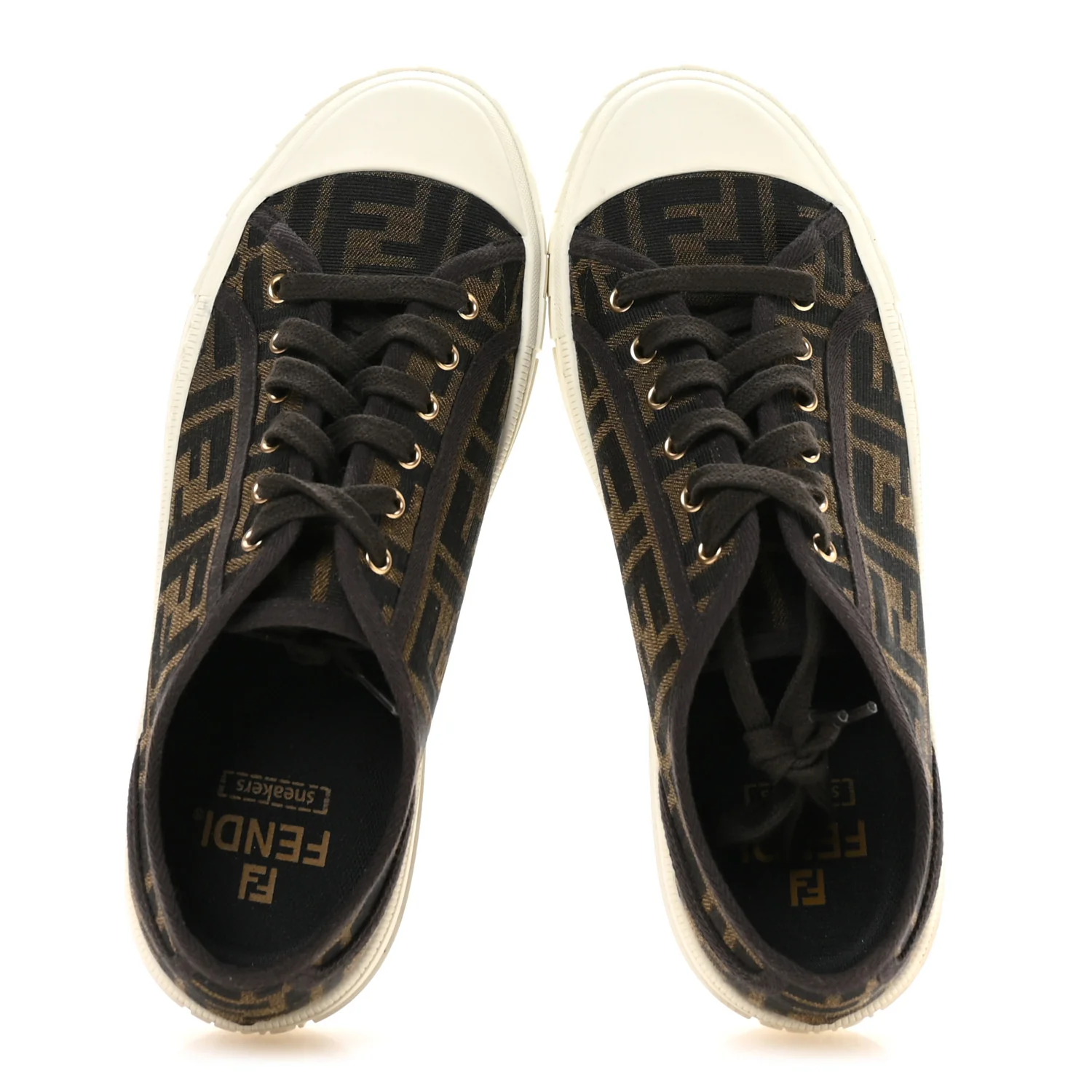 Fabric Jacquard FF Womens Domino Low Top Sneakers 40 Tobacco - Image 2