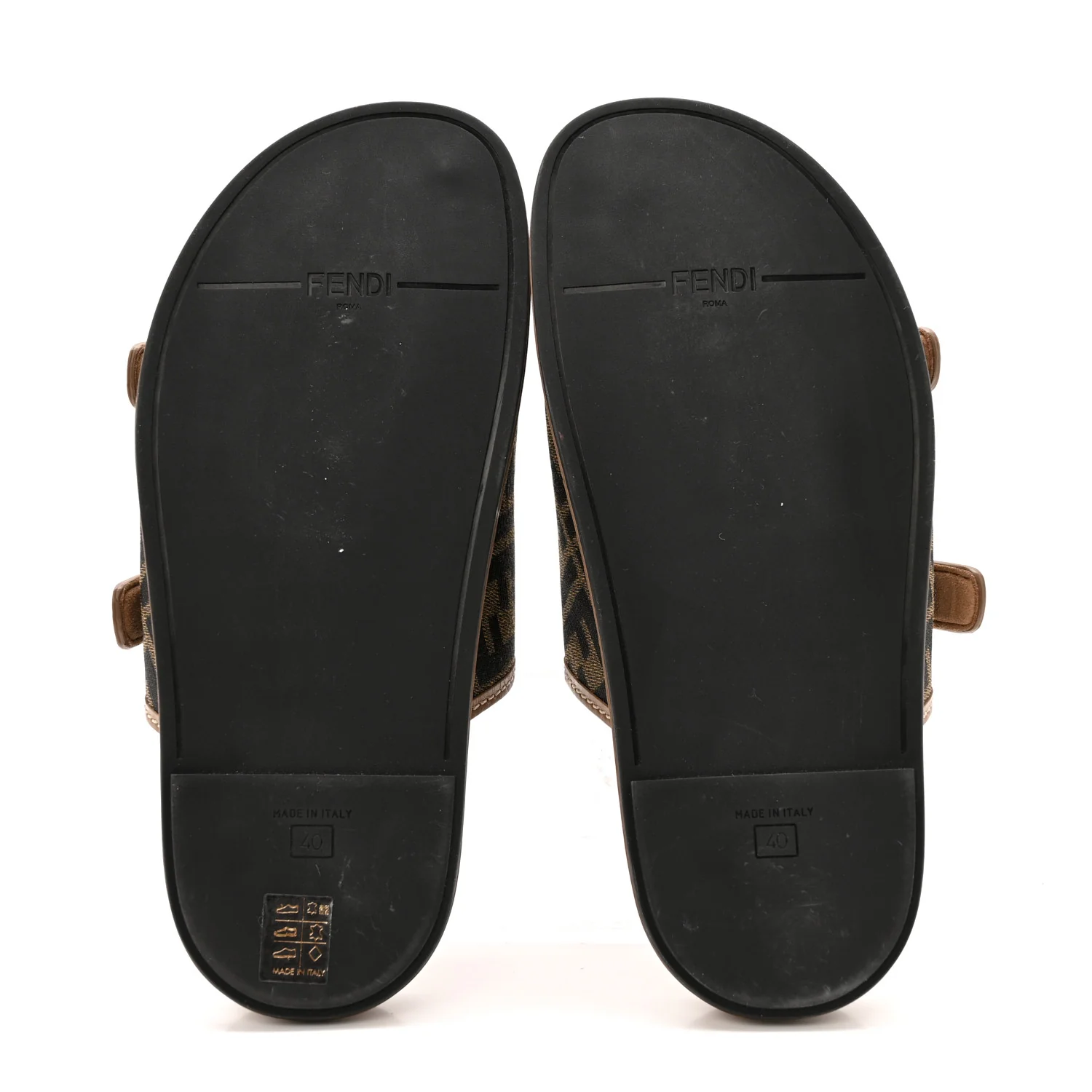 Fabric Jacquard Nappa FF Womens Fendi Feel Buckled Slide Sandals 40 Tobacco Black Miele Scuro - Image 6