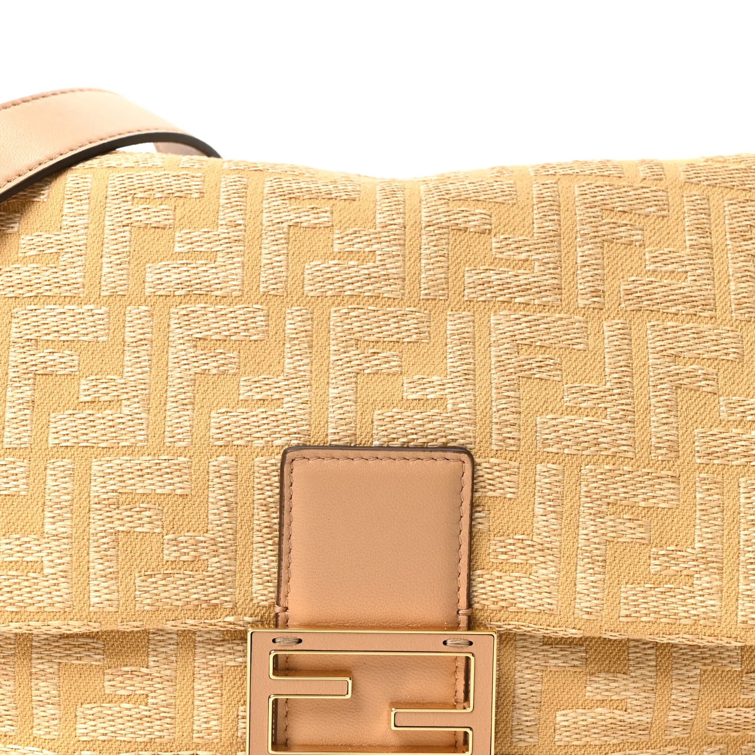 Fabric Jacquard Raffia Straw Fringe Medium Mamma Baguette Beige - Image 14