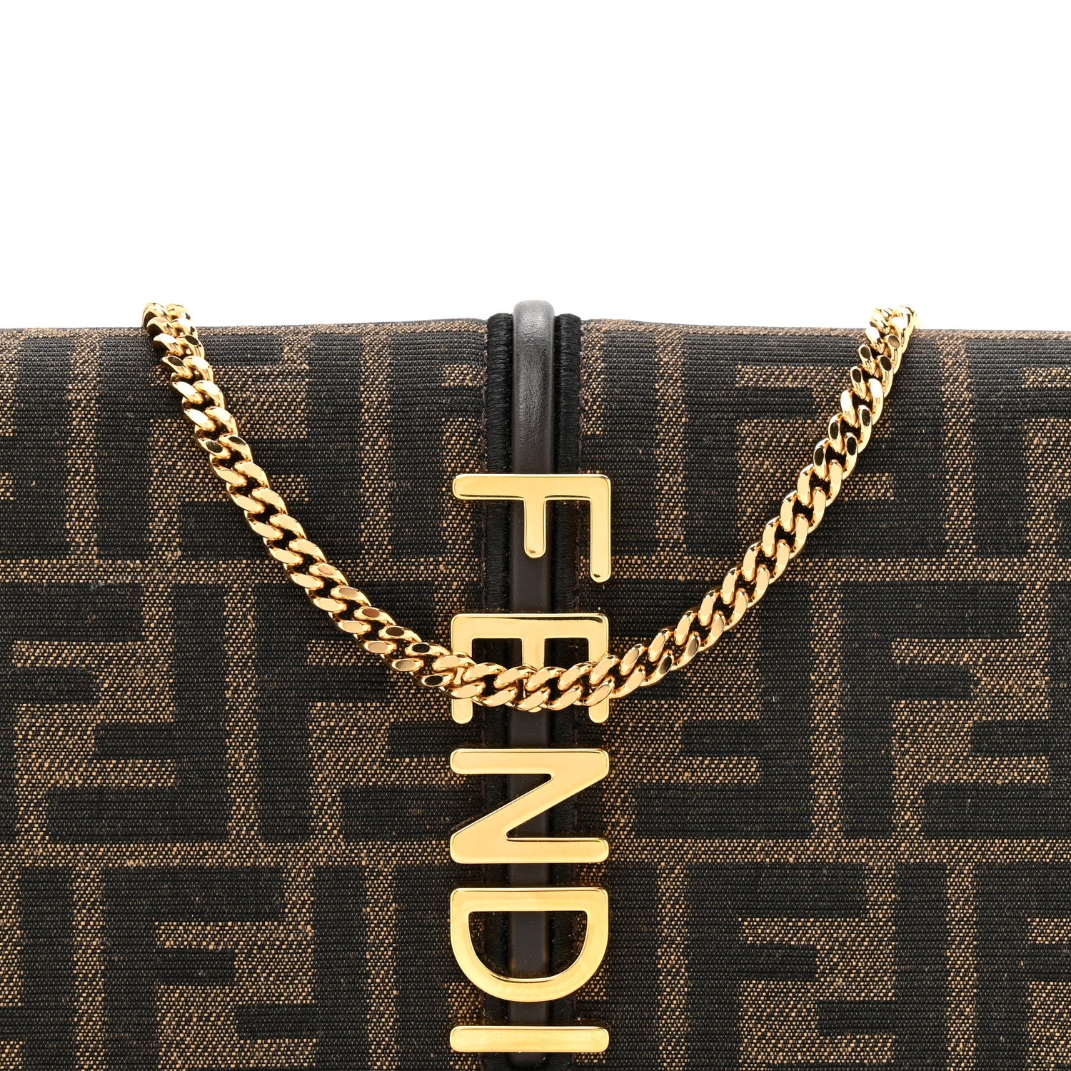 Fabric Jacquard Vitello Grace FF 1974 Fendigraphy Wallet On Chain Tobacco Moro Ebano - Image 10