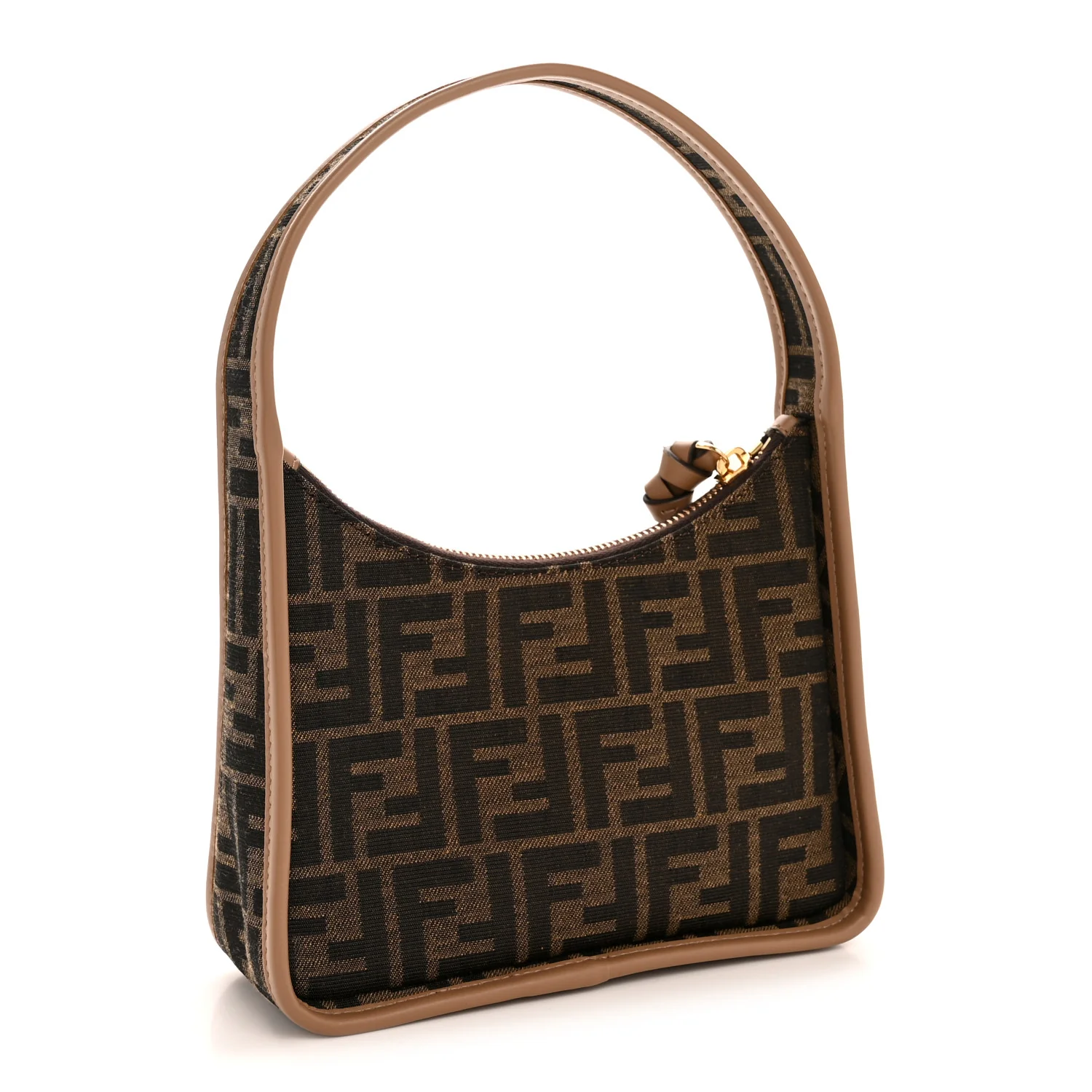 Fabric Jacquard Vitello Grace FF 1974 Mini Fendessence Shoulder Bag Tobacco Moro Ebano - Image 3