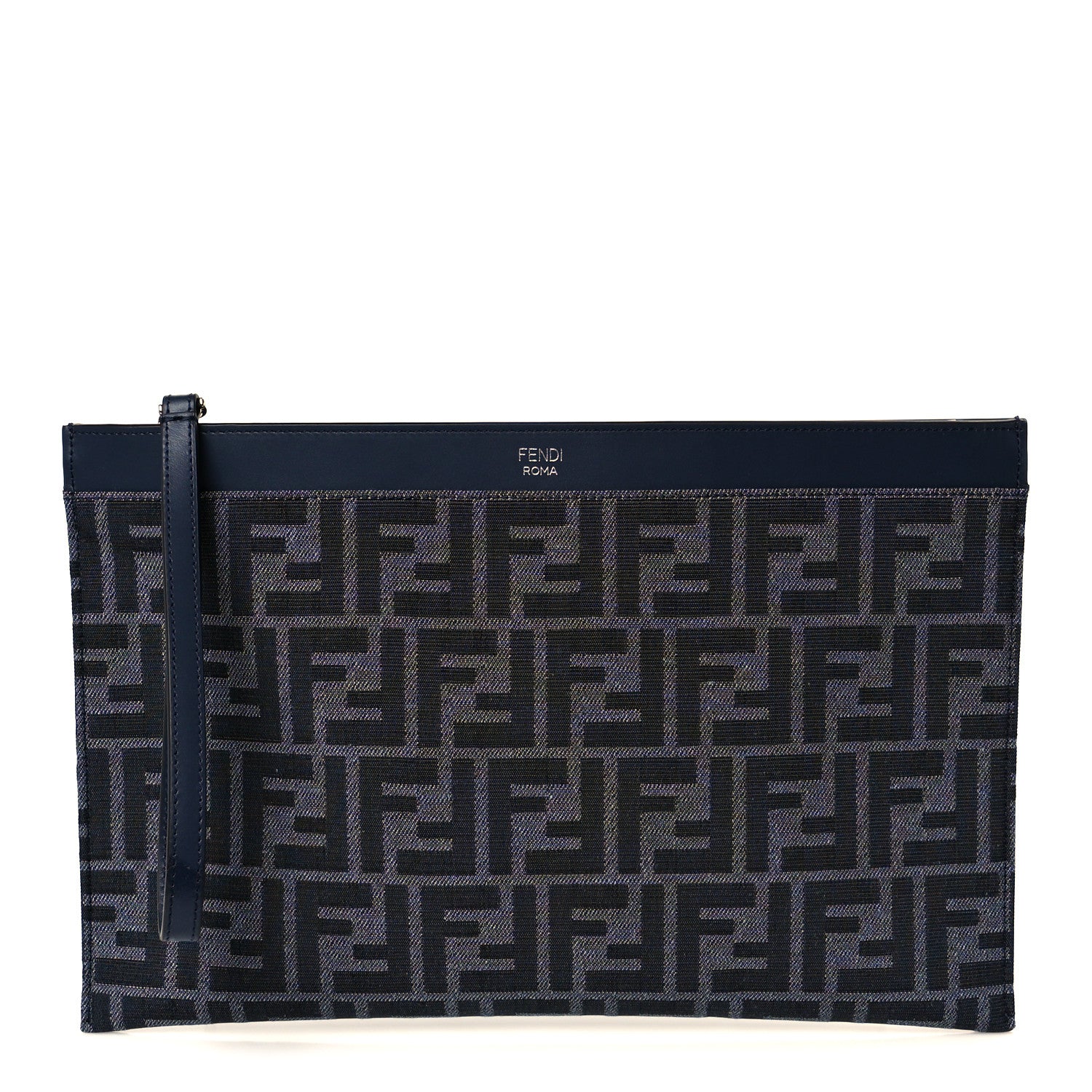 Fabric Jacquard Vitello King FF 1974 Clutch Bag Denim Blue Midnight
