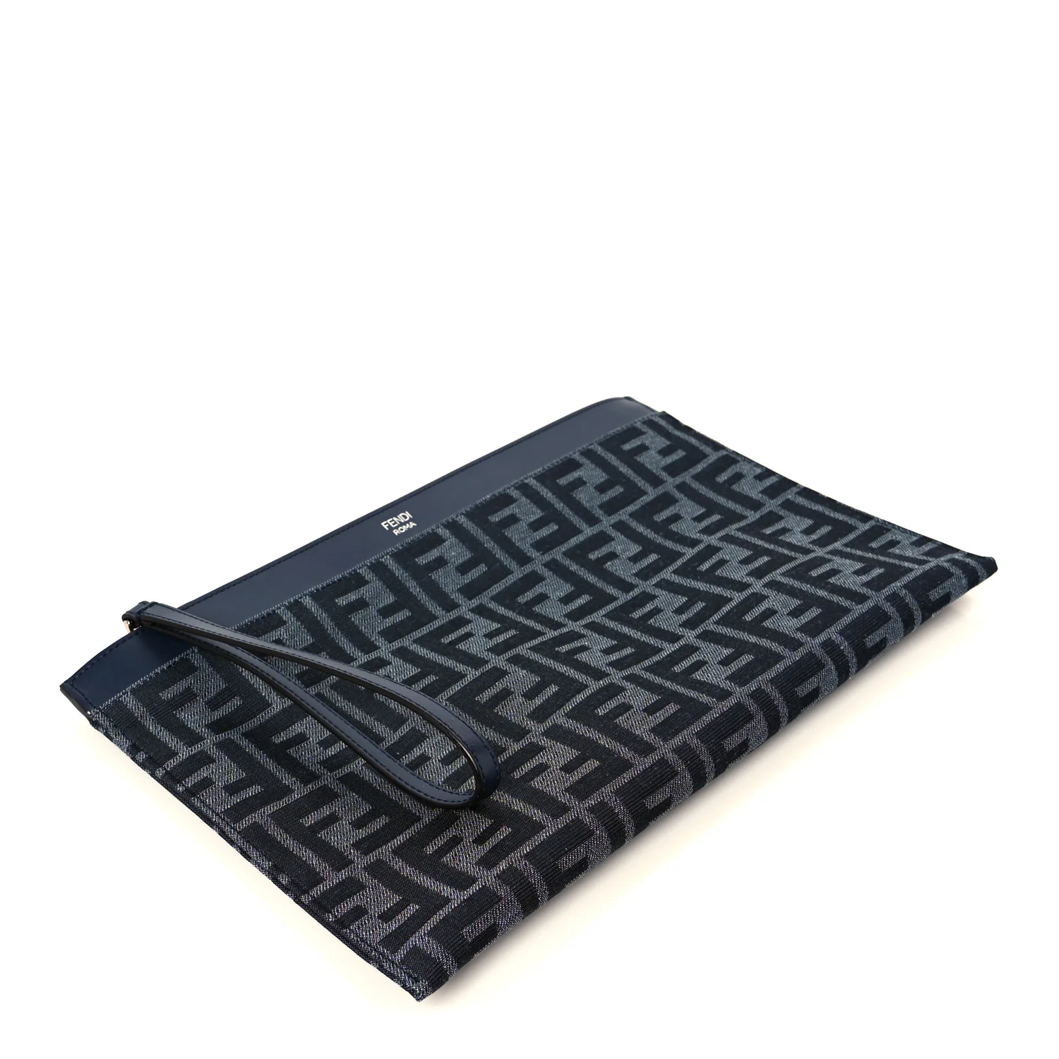 Fabric Jacquard Vitello King FF 1974 Clutch Bag Denim Blue Midnight - Image 4