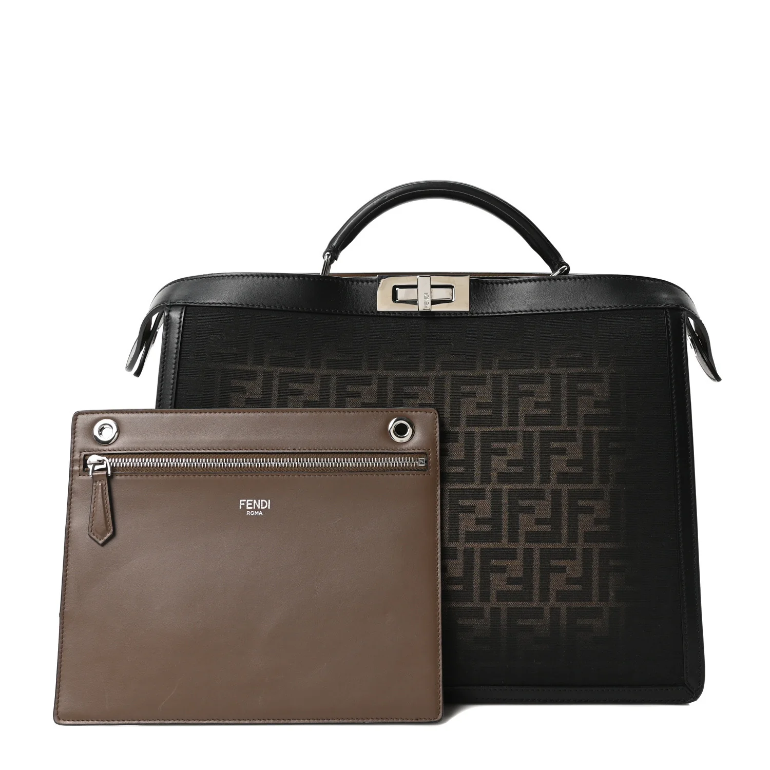 FF Vitello King Jacquard 1974 Medium Peekaboo I SEE U Satchel Brown - Image 3