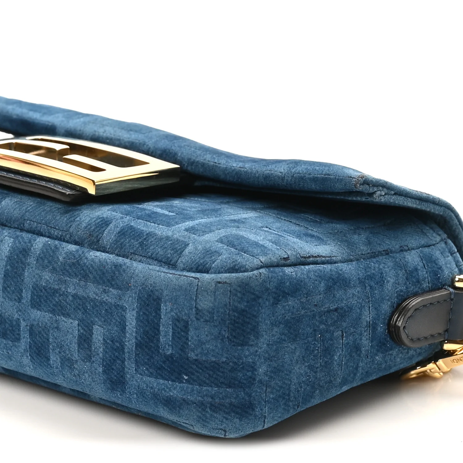 Flocked Denim FF Mini Baguette Blue Abyss - Image 10