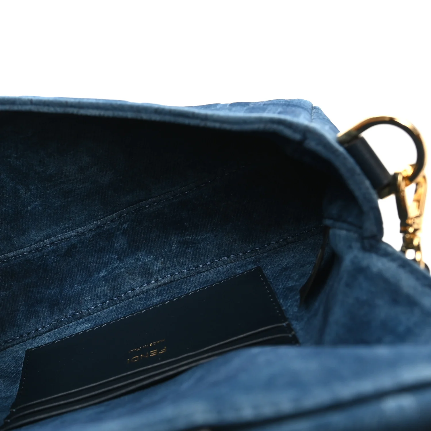 Flocked Denim FF Mini Baguette Blue Abyss - Image 5