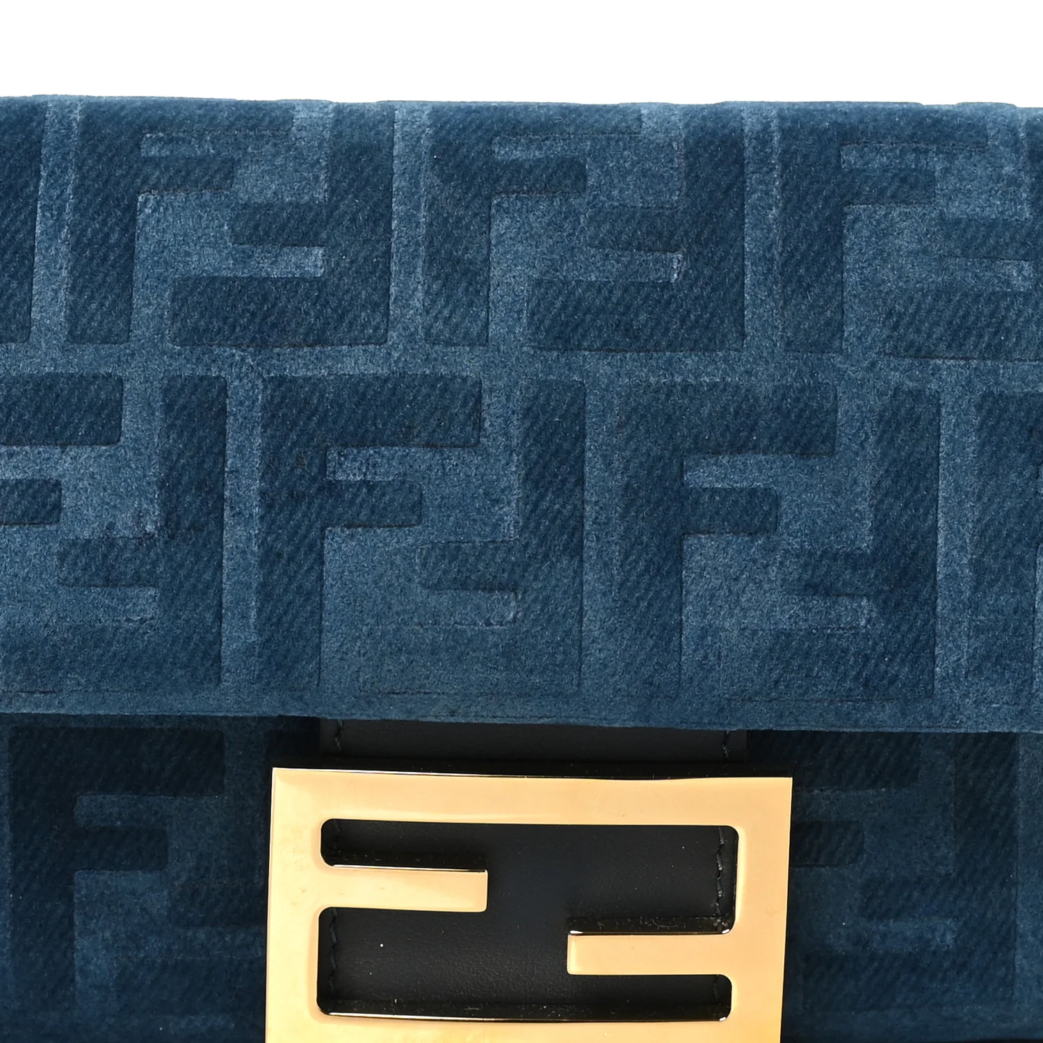 Flocked Denim FF Mini Baguette Blue Abyss - Image 8