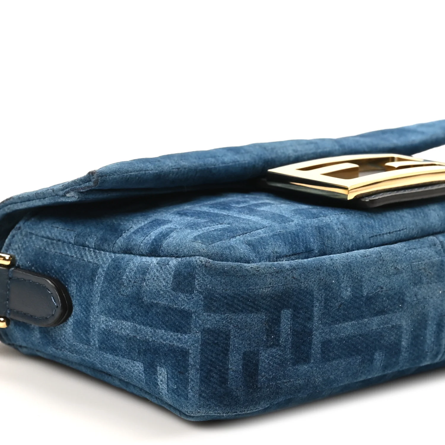 Flocked Denim FF Mini Baguette Blue Abyss - Image 9