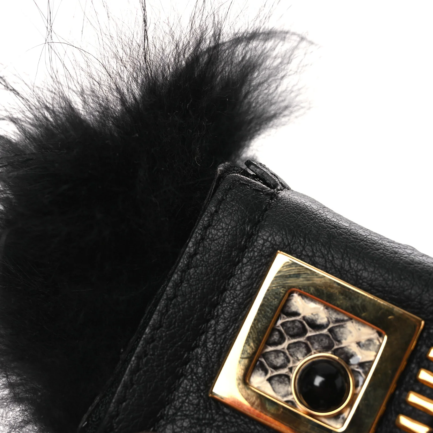 Fox Fur Calfskin Hypnoteyes Coin Purse Bag Bug Charm Black - Image 7