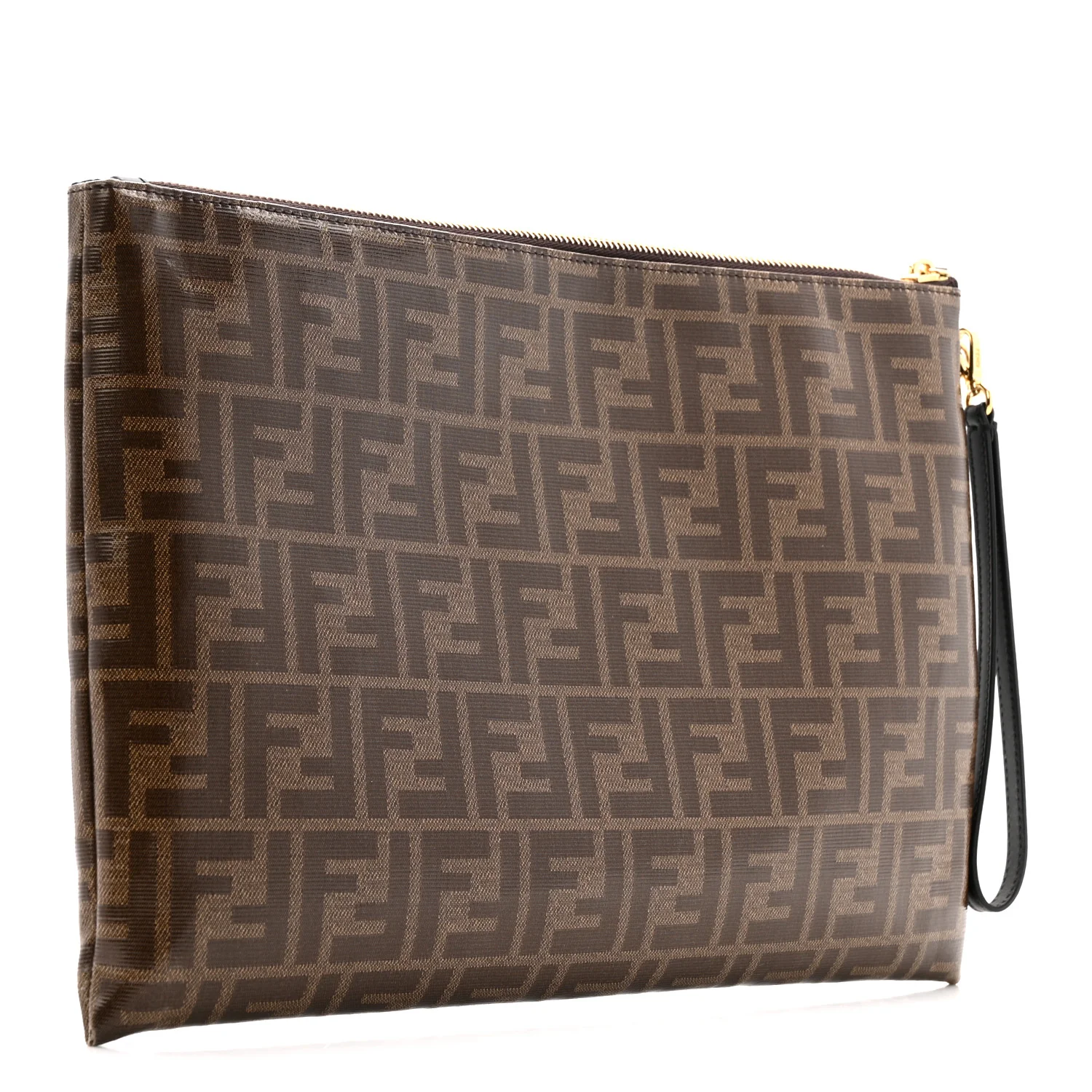 Glazed Fabric Vitello Century FF 1974 Stamp Patch Large Flat Pouch Mogano Panna Black - Image 3