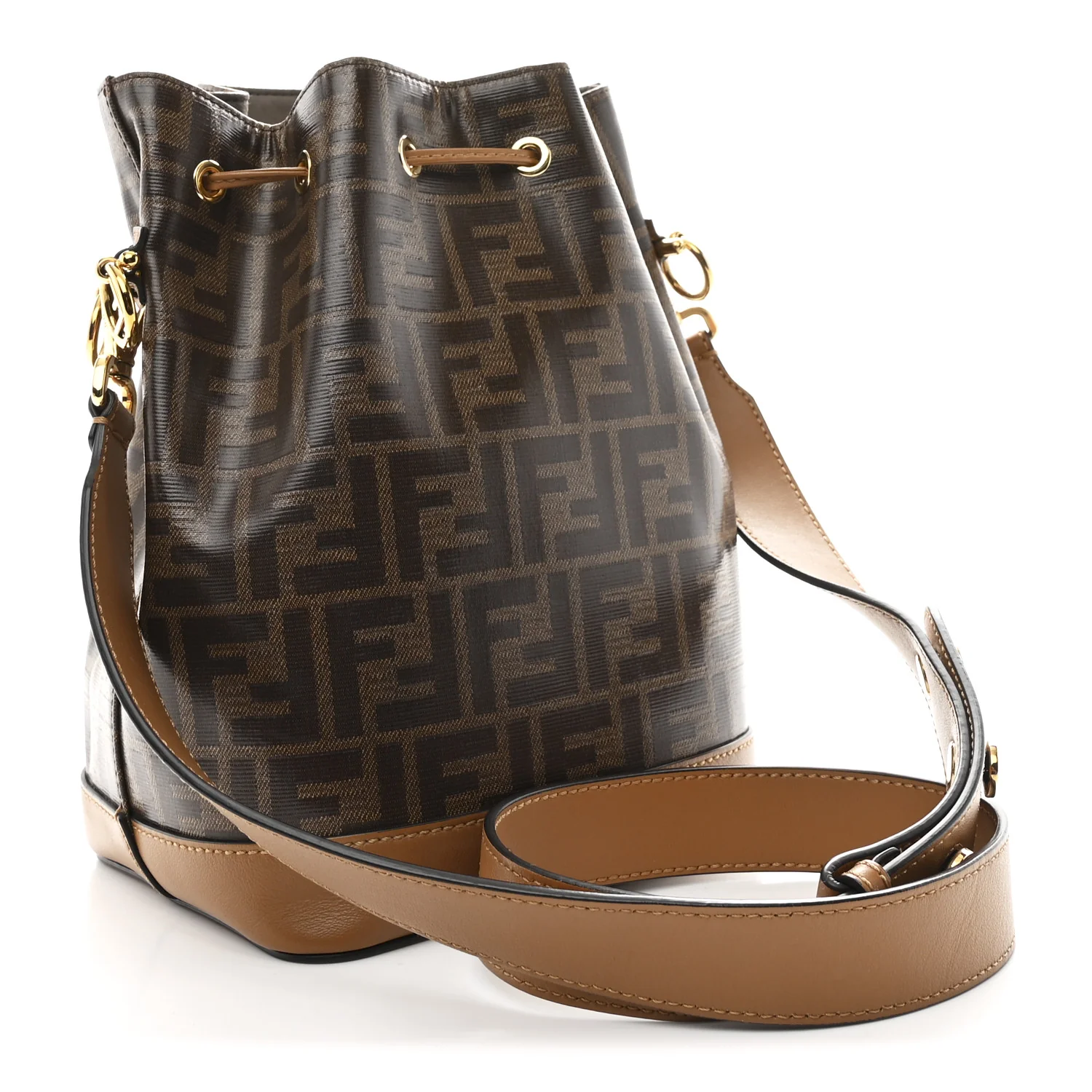 Glazed Fabric Vitello Grace F is Fendi FF 1974 Stamp Patch Grande Mon Tresor Bucket Bag Mogano Panna Nocciola - Image 3