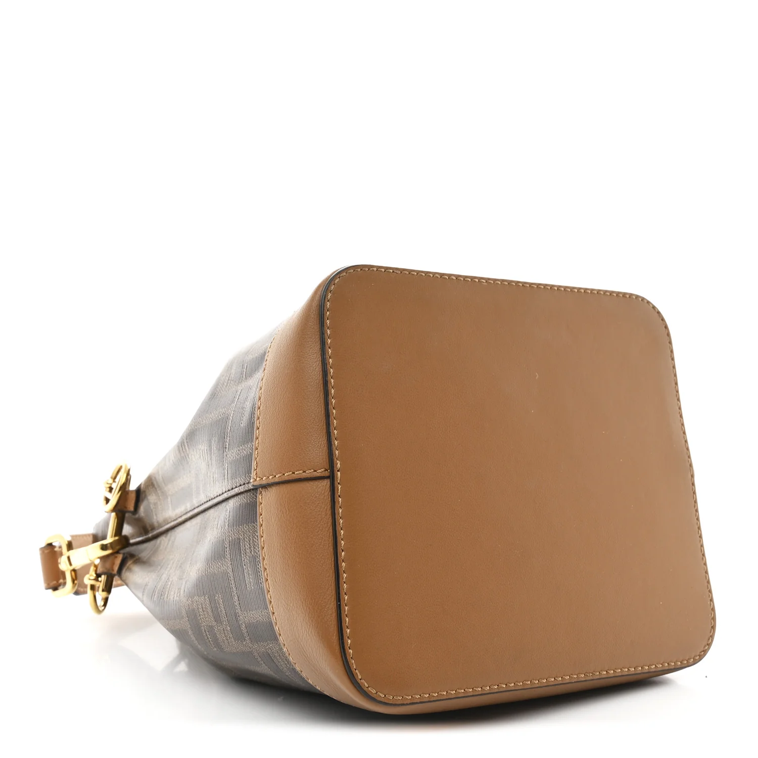 Glazed Fabric Vitello Grace F is Fendi FF 1974 Stamp Patch Grande Mon Tresor Bucket Bag Mogano Panna Nocciola - Image 4