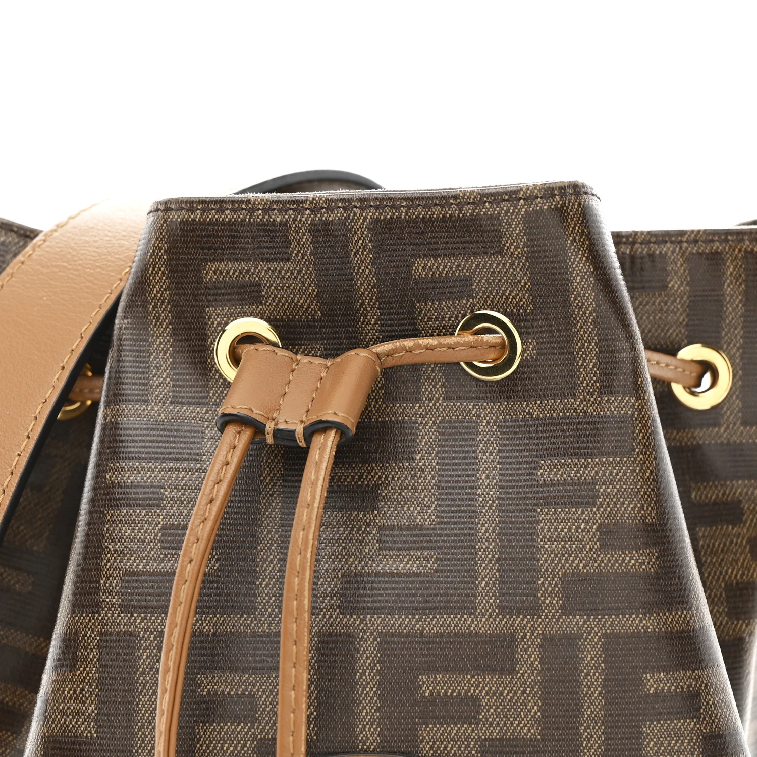 Glazed Fabric Vitello Grace F is Fendi FF 1974 Stamp Patch Grande Mon Tresor Bucket Bag Mogano Panna Nocciola - Image 8