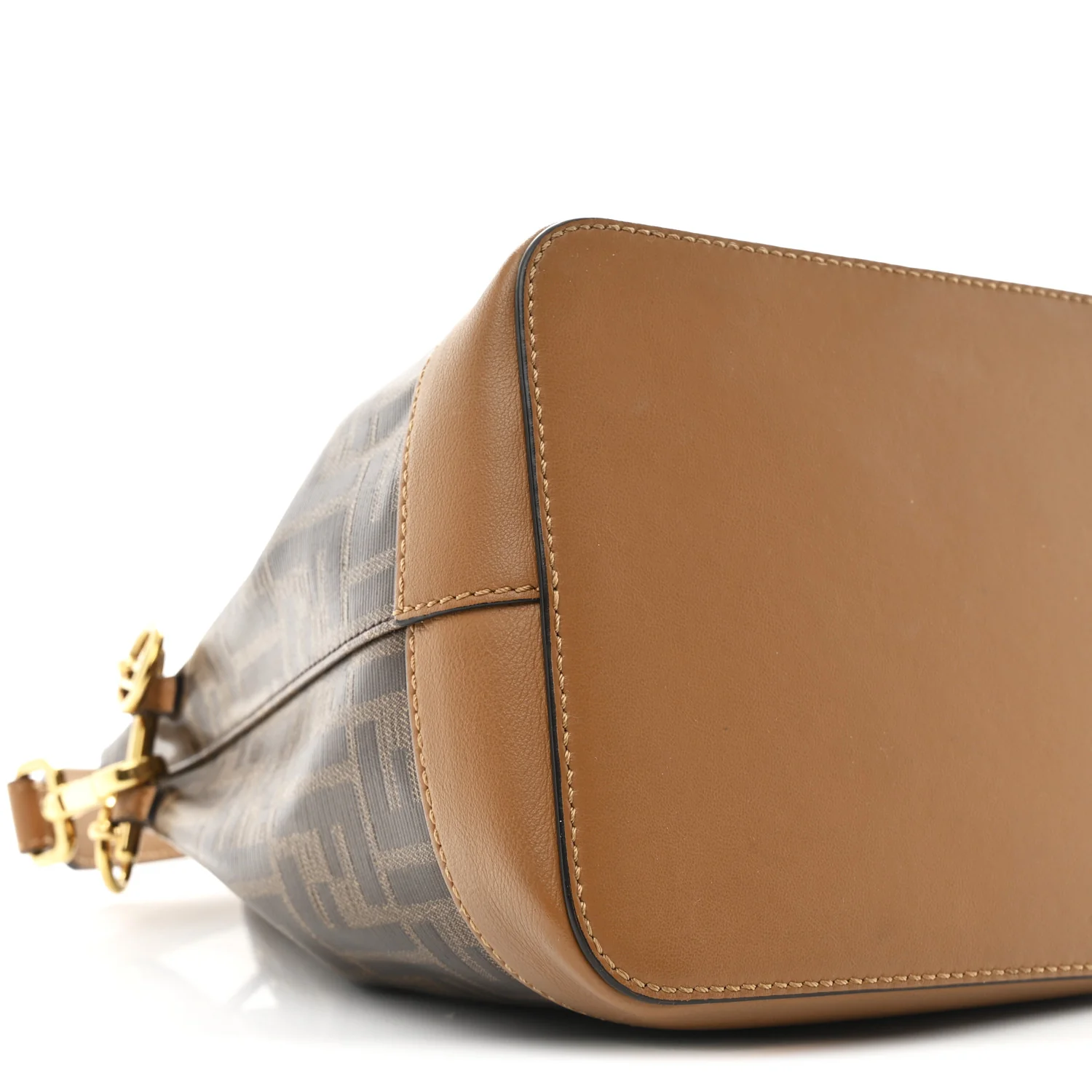 Glazed Fabric Vitello Grace F is Fendi FF 1974 Stamp Patch Grande Mon Tresor Bucket Bag Mogano Panna Nocciola - Image 9