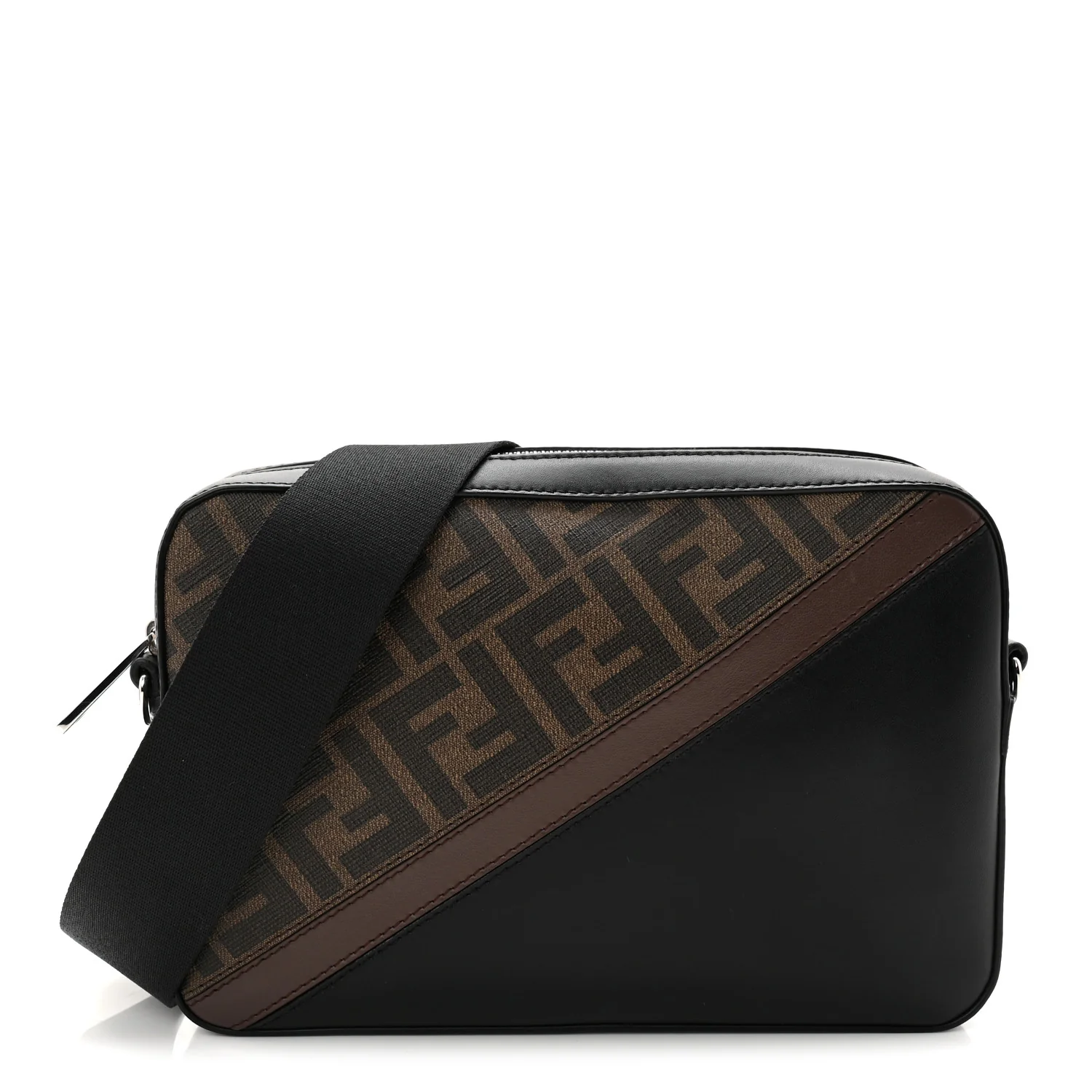 Glazed Fabric Vitello Liberty FF 1974 Diagonal Medium Camera Case Tobacco Moresco Black