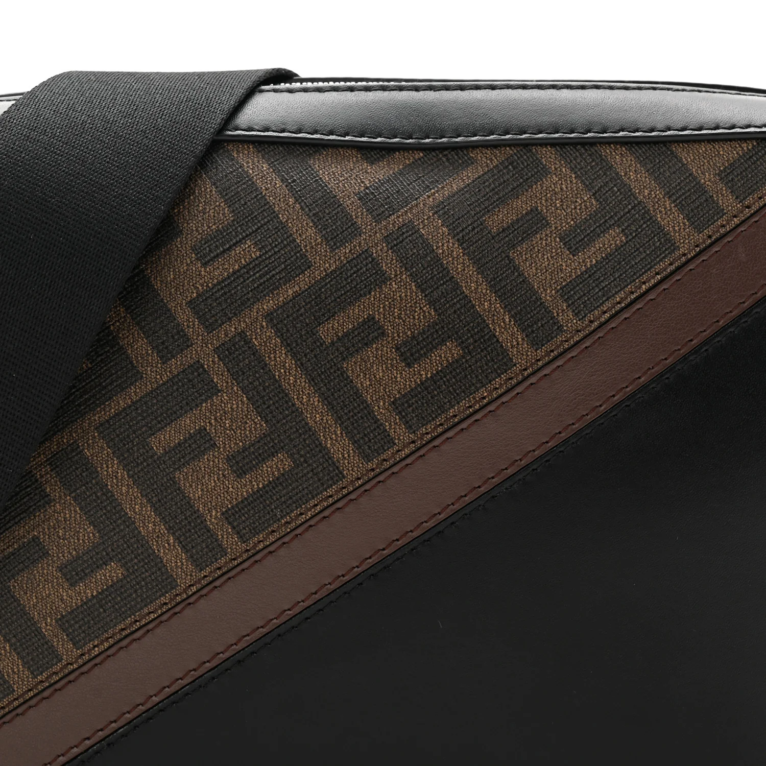 Glazed Fabric Vitello Liberty FF 1974 Diagonal Medium Camera Case Tobacco Moresco Black - Image 14